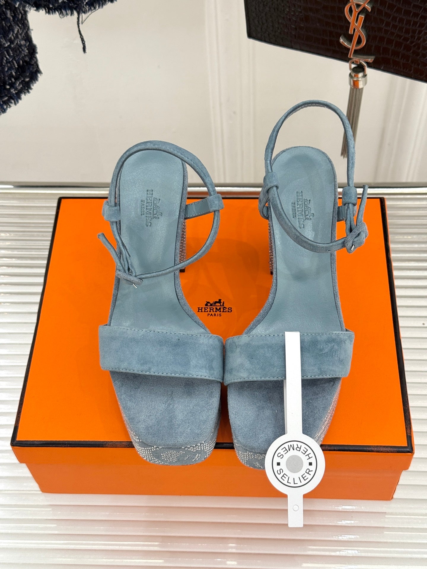 HM 26s Lightning Sandal 7cm Blue Suede Sheepskin 675699