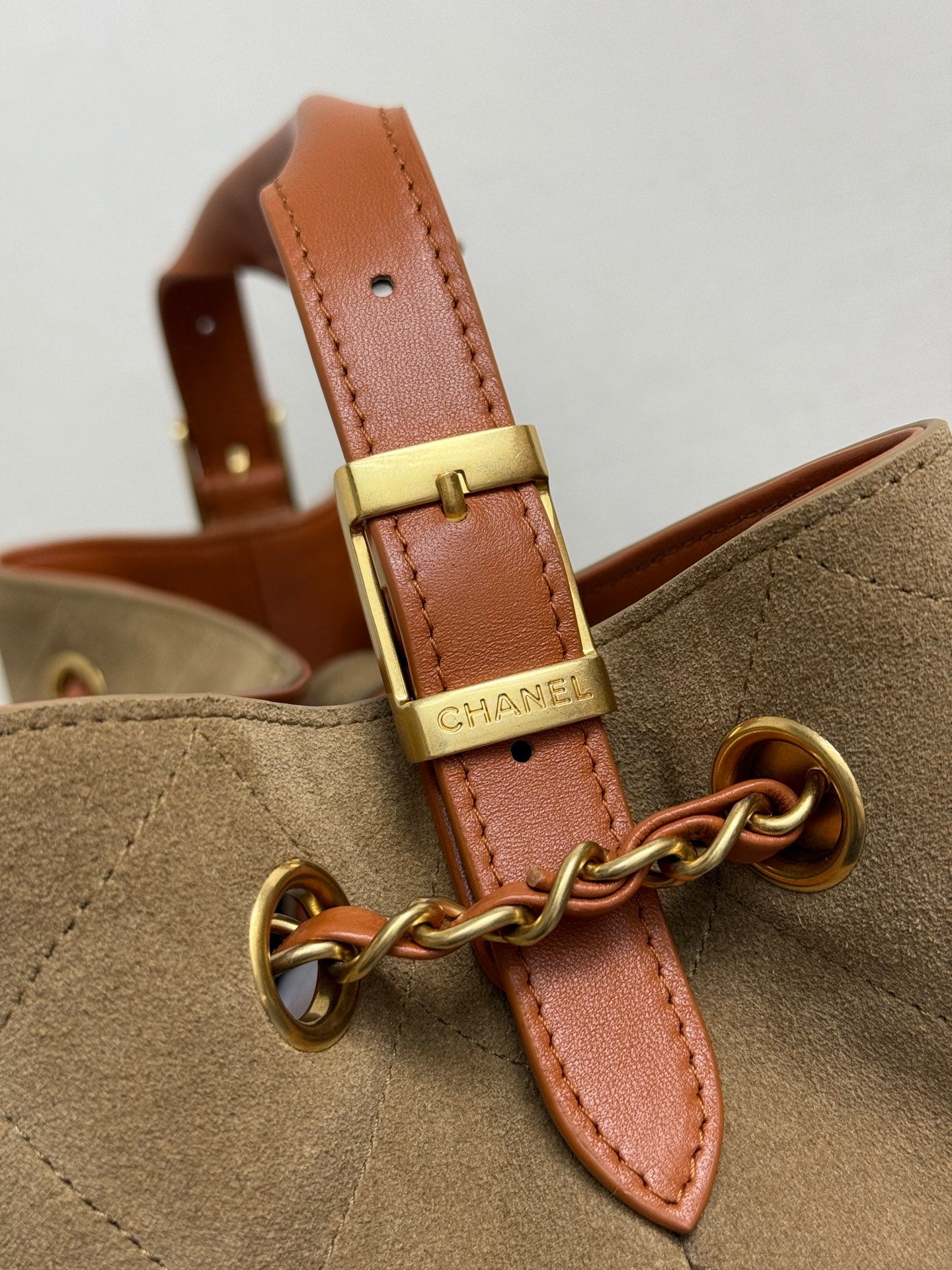 Chanel 2026 Quilted Shopping Bag 35cm Beige Brown Suede Leather