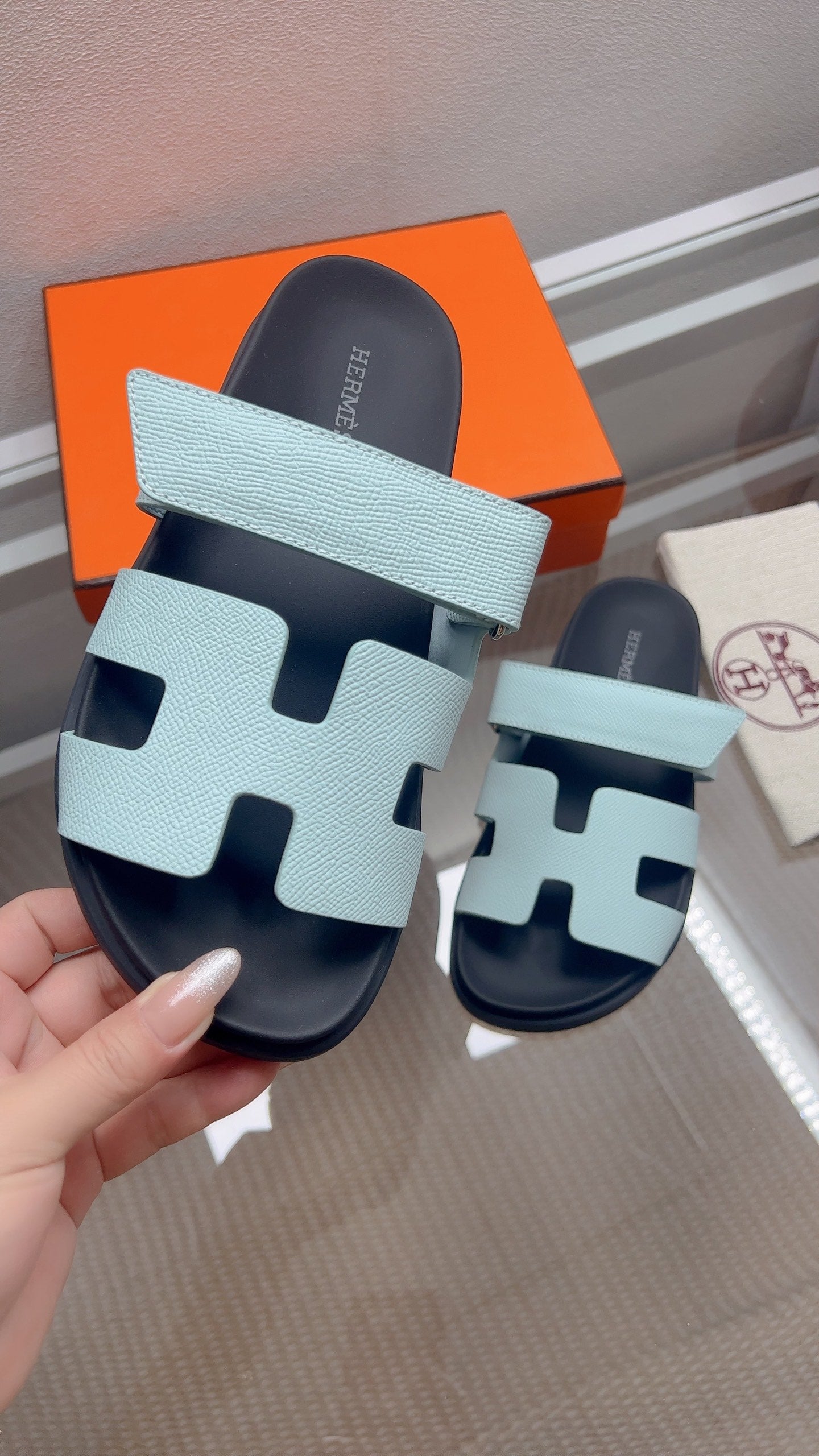 HM Chypre Sandal Light Blue Espom Leather 827508