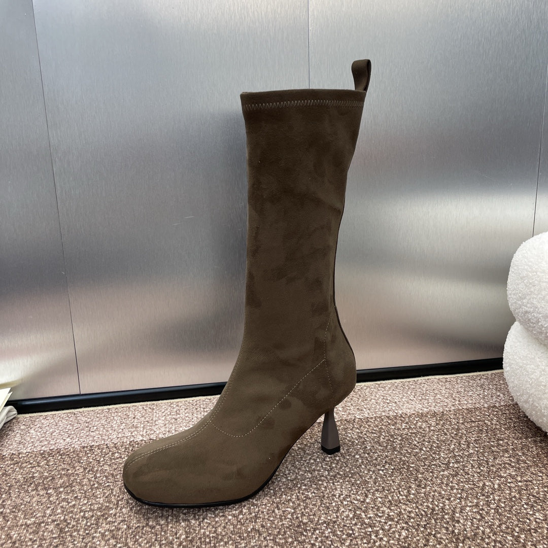 HM High Boots 75mm In Brown Umber Suede 975154
