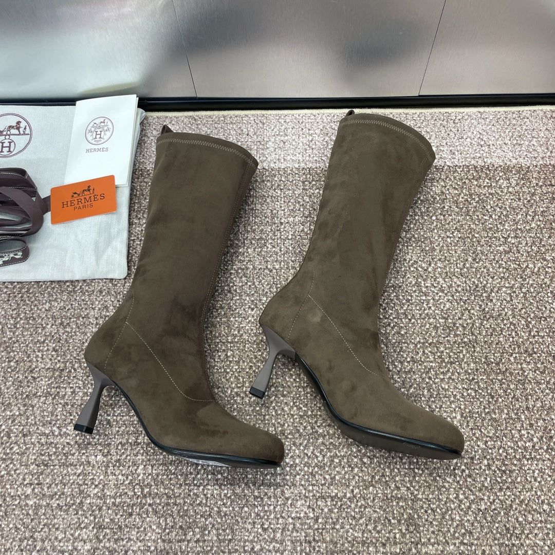 HM High Boots 75mm In Brown Umber Suede 975154