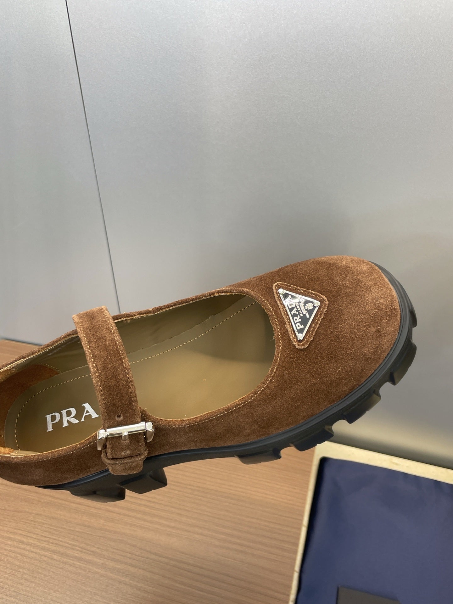 Prada Brushed Monolith Mary Janes Loafer Brown Suede 551880