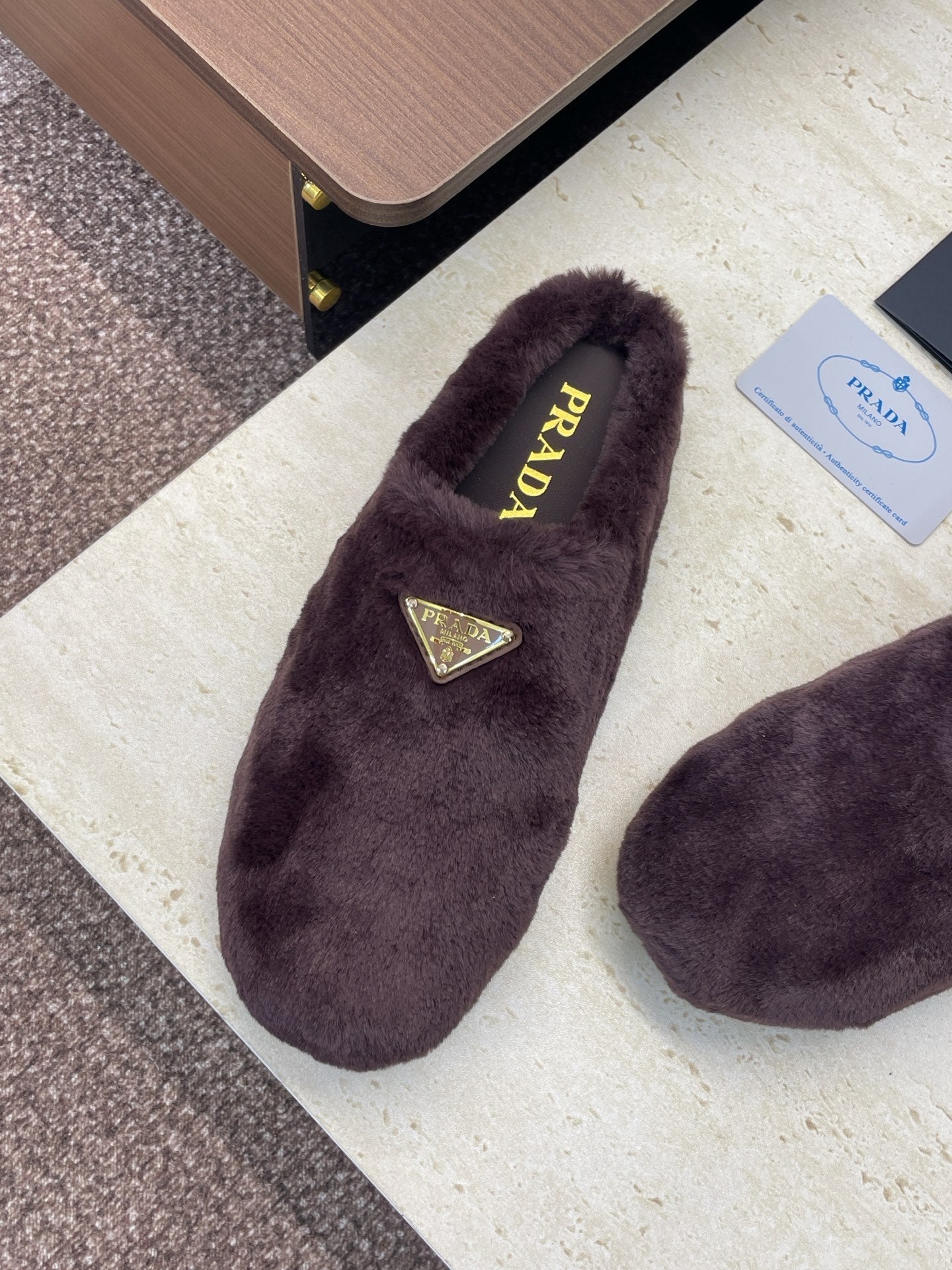 Prada 25s Slide Burgundy Shearing 551885