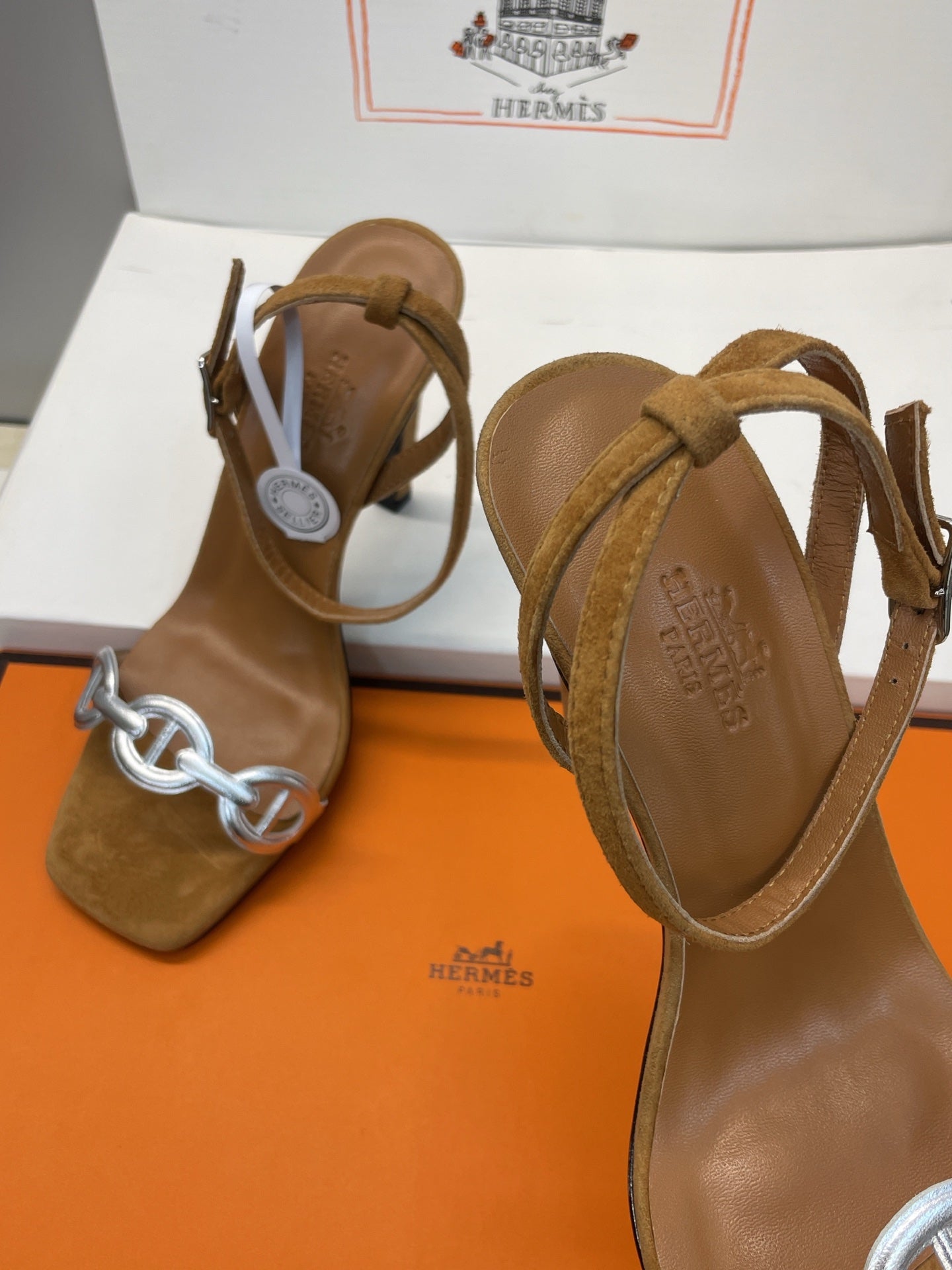 HM 26ss Pig-Nose Sandals 105 Tan Brown Suede Leather 607085