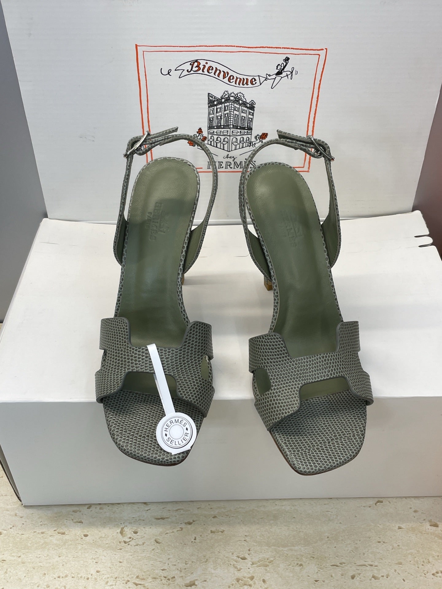 HM 26ss High Heel Sandals 105 Olive Green Cowhide 607113