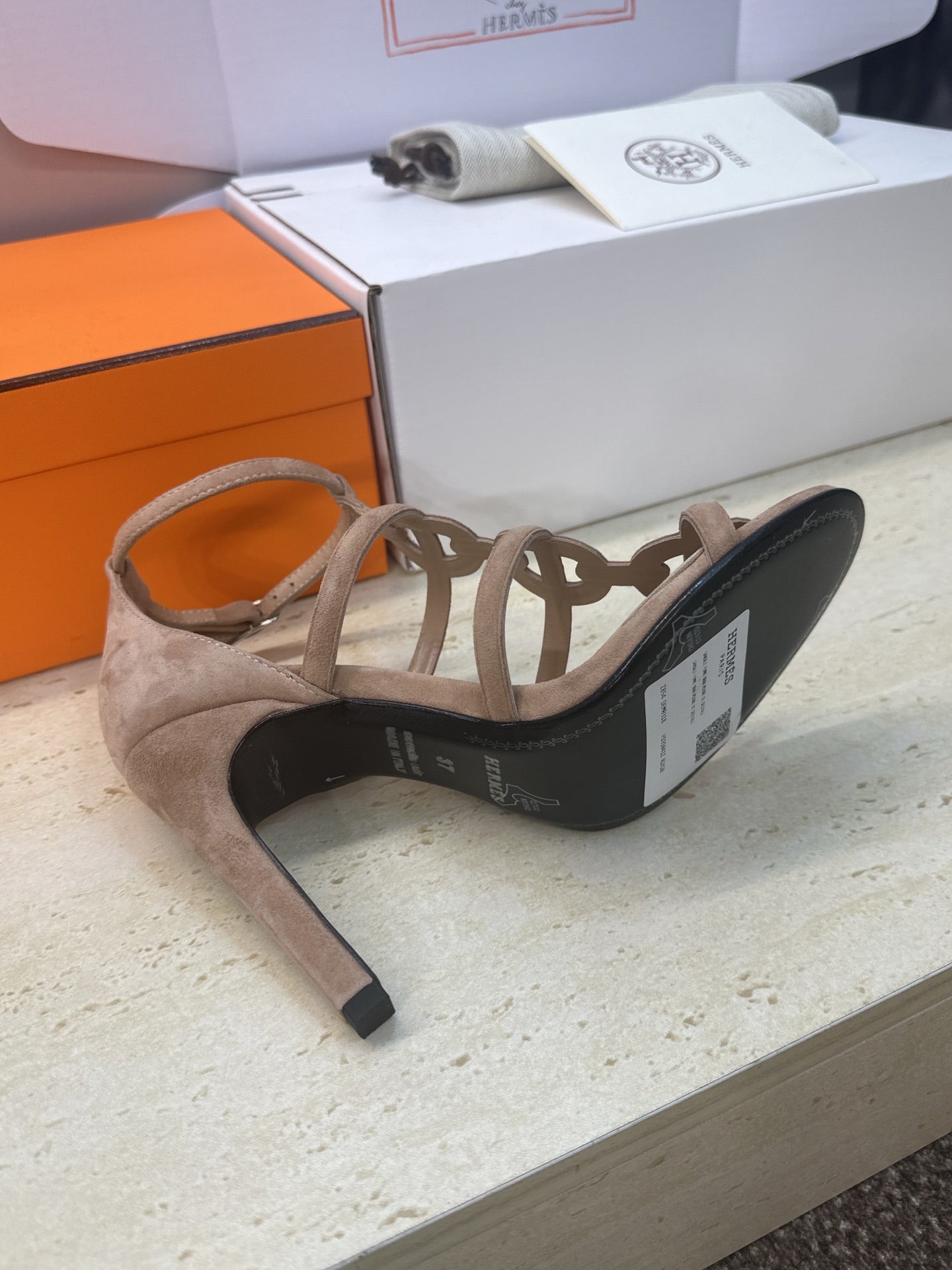 HM 26ss High Heels Sandals 95 Taupe Suede 633222