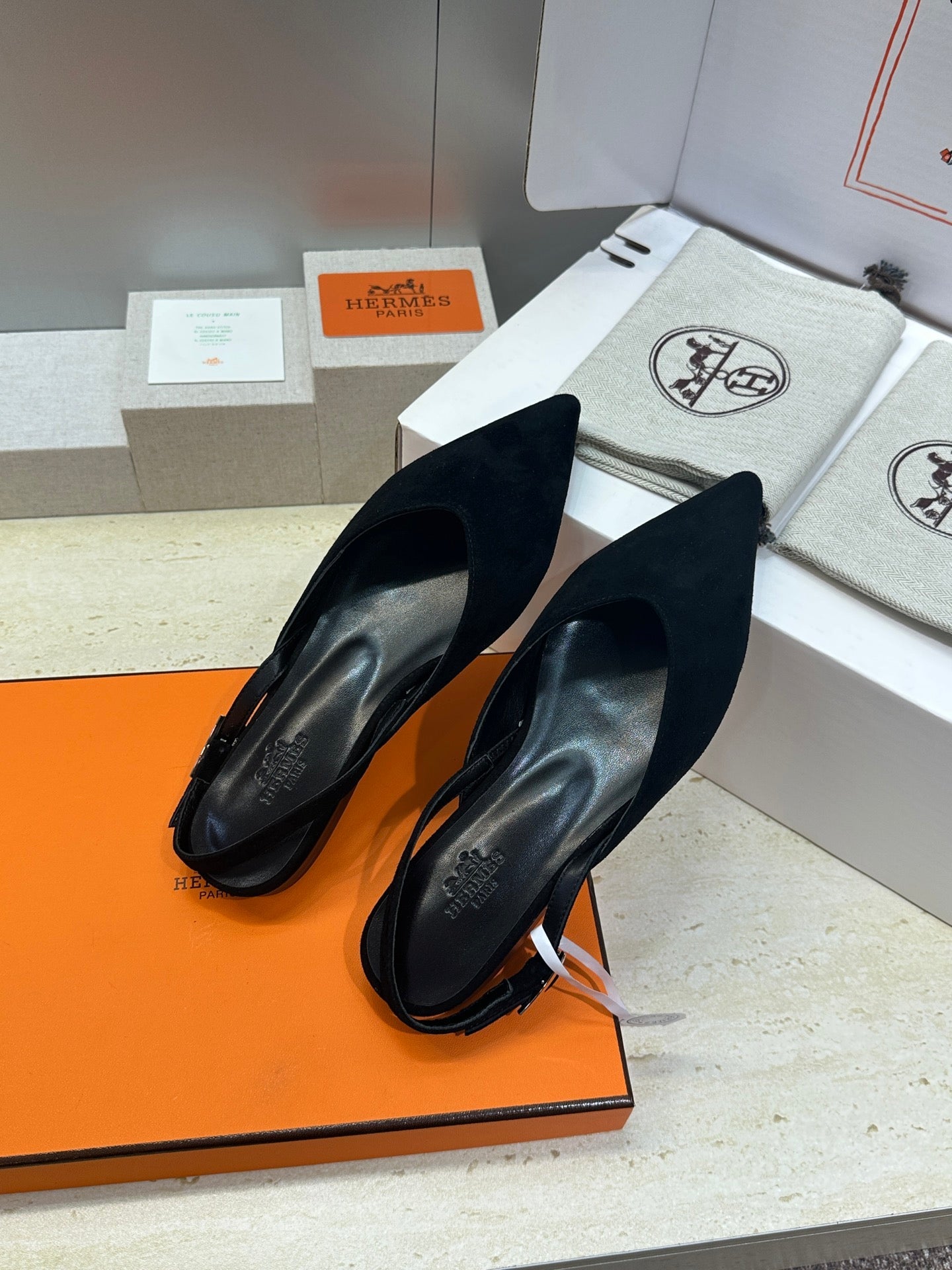 HM Nicoletta Slingback Flat Black Suede 830183