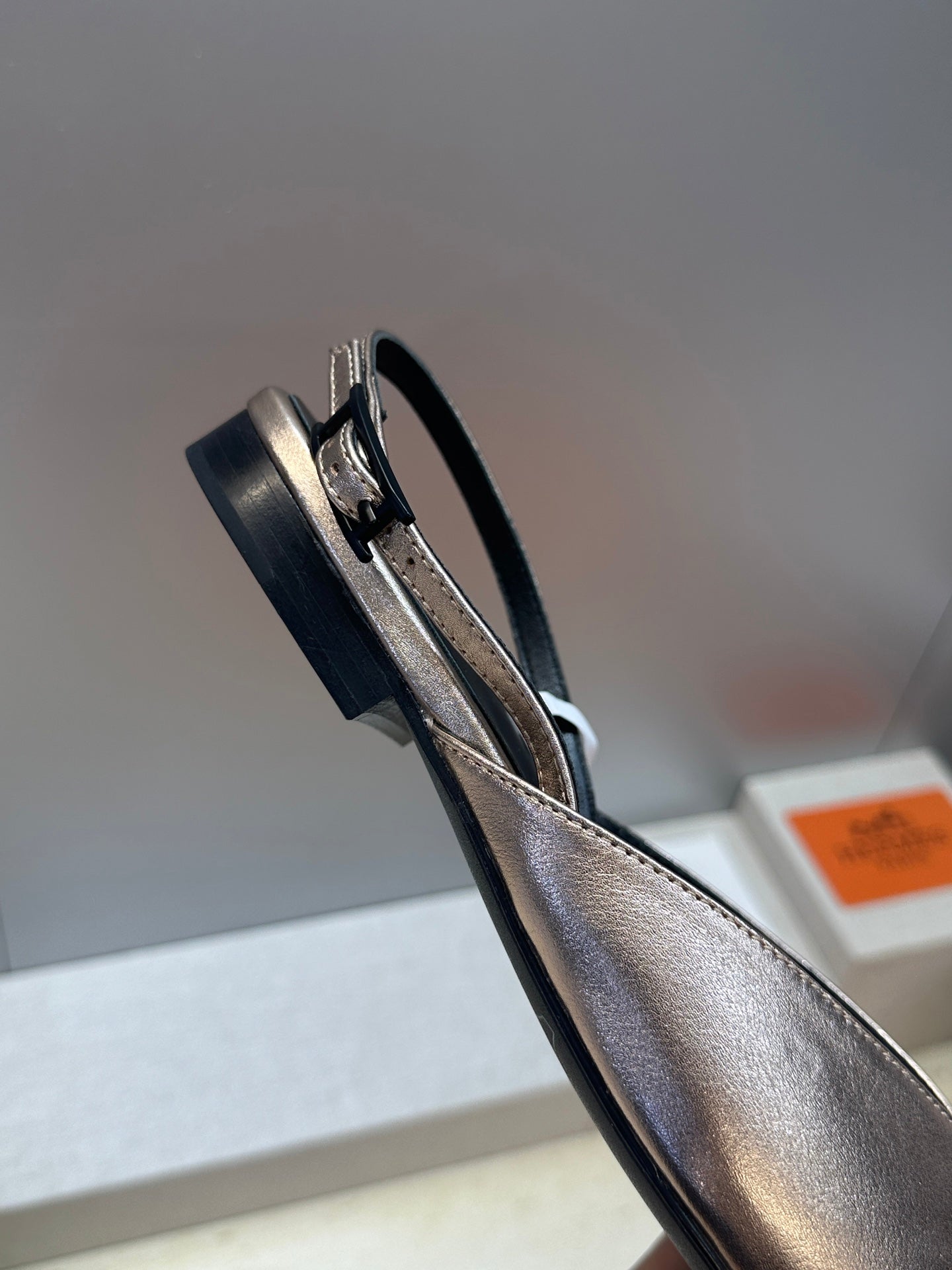 HM Nicoletta Slingback Flat Sliver Calfskin 830184