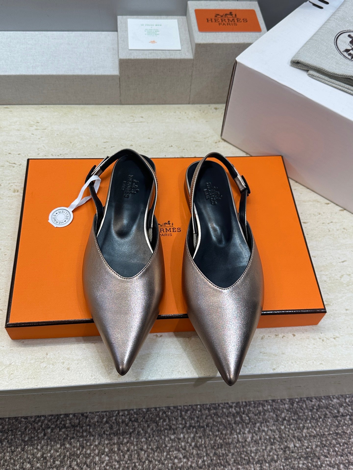 HM Nicoletta Slingback Flat Sliver Calfskin 830184