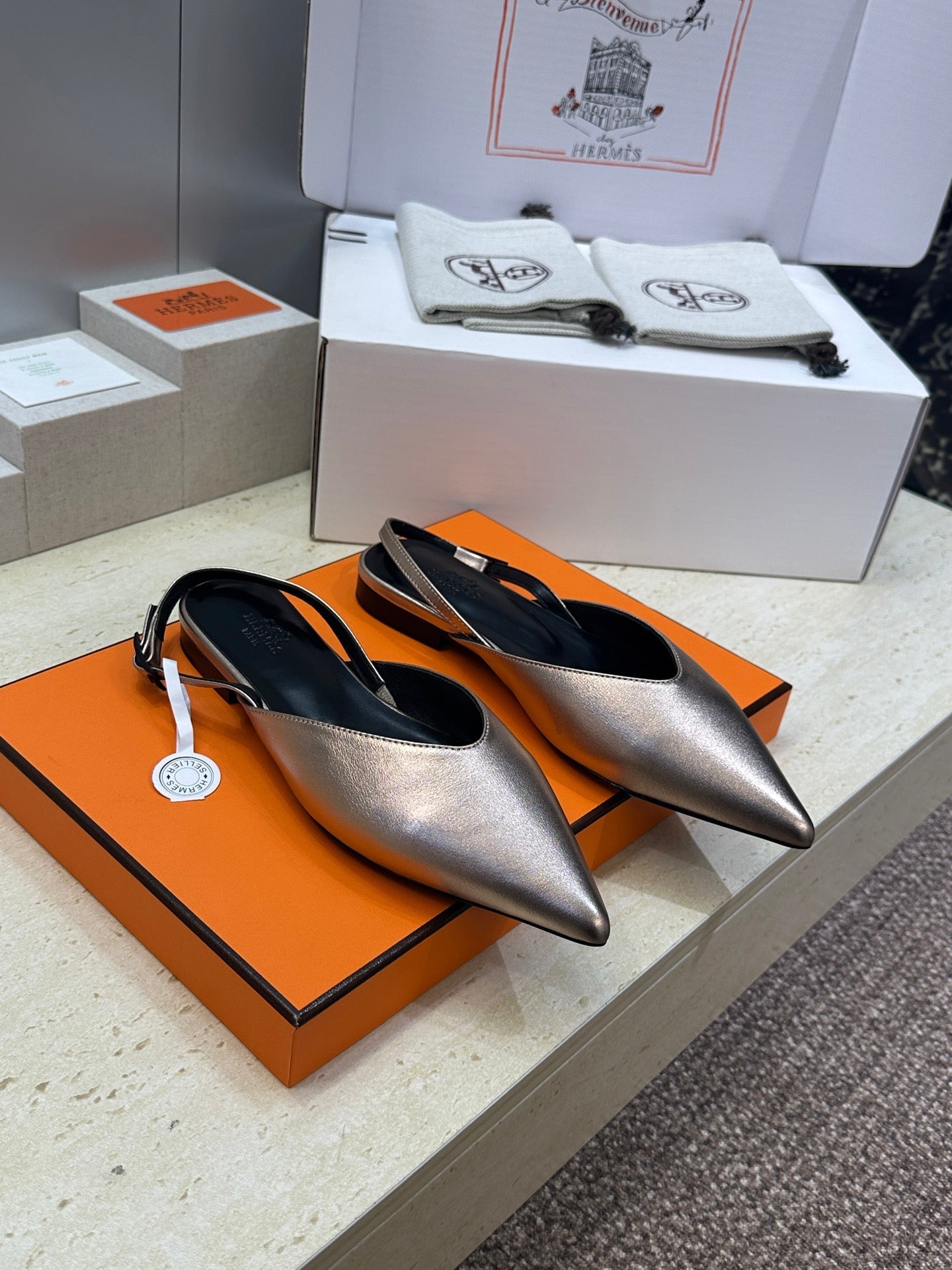 HM Nicoletta Slingback Flat Sliver Calfskin 830184