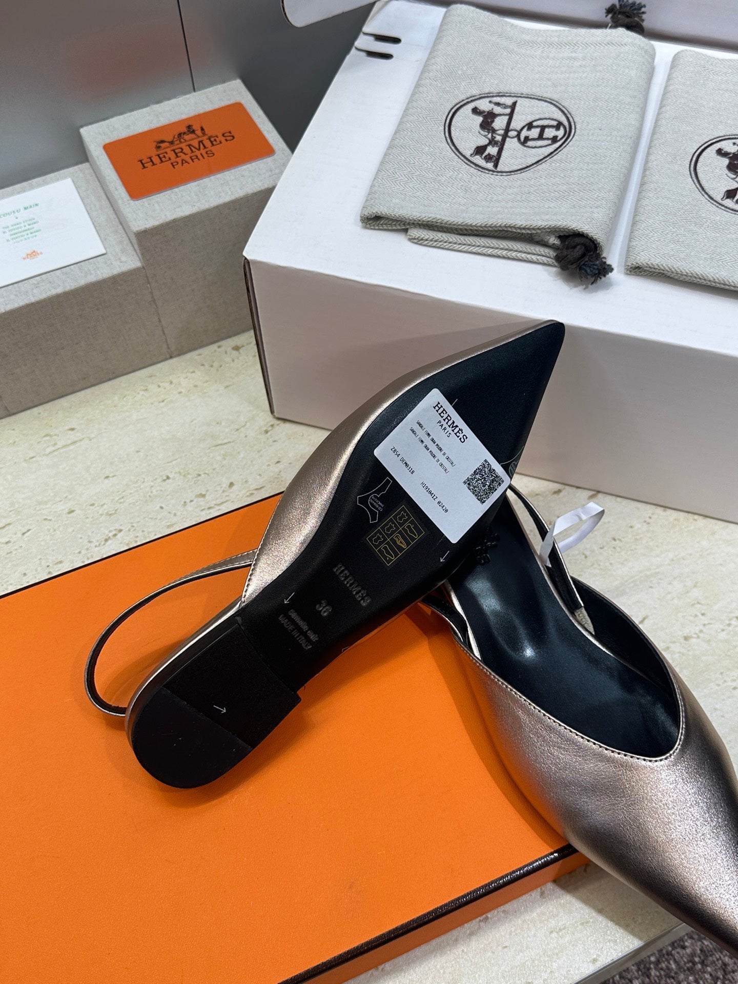 HM Nicoletta Slingback Flat Sliver Calfskin 830184
