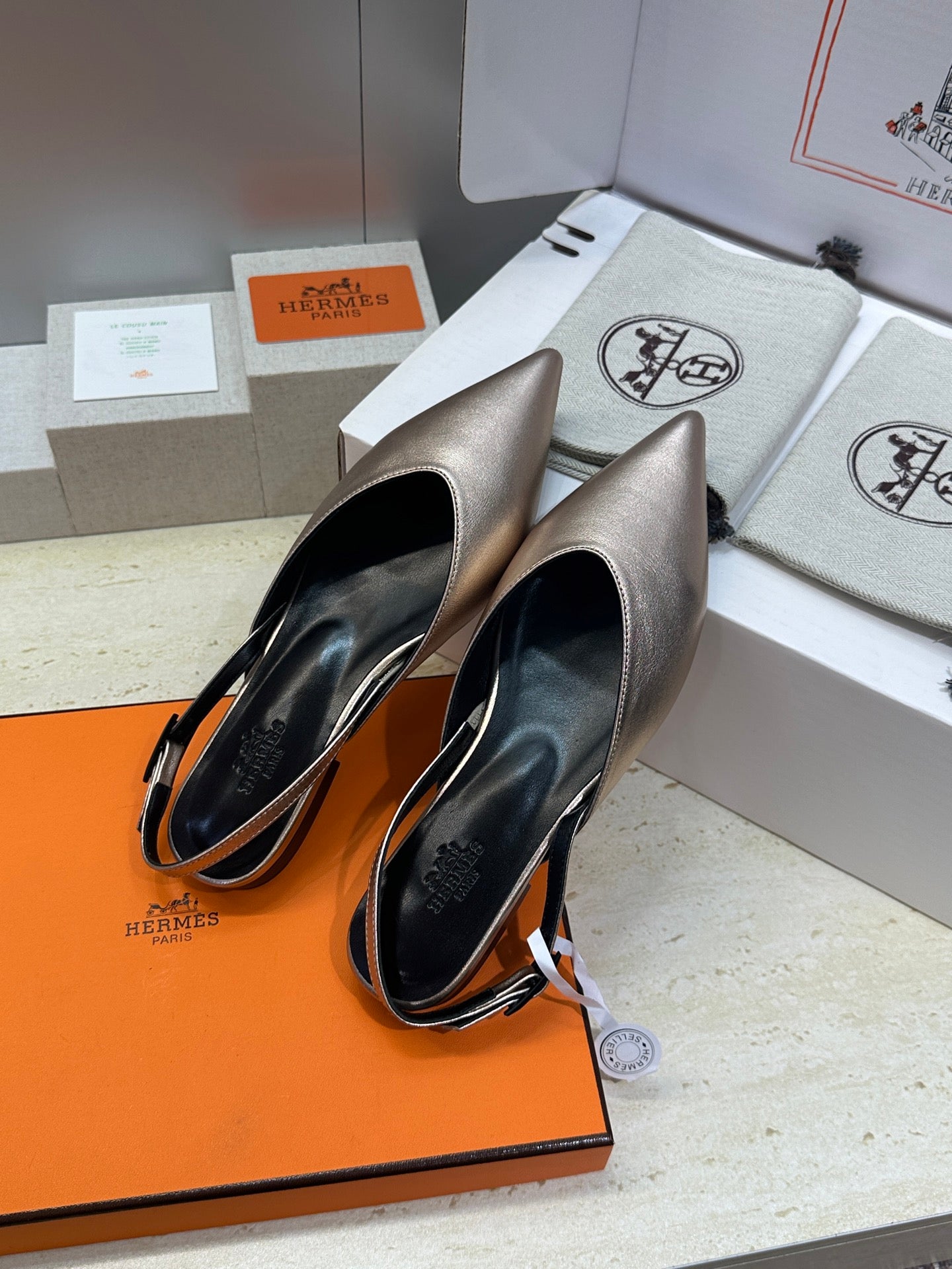 HM Nicoletta Slingback Flat Sliver Calfskin 830184