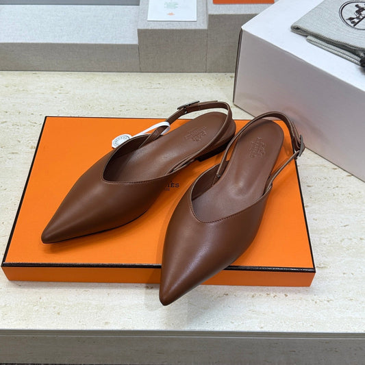 HM Nicoletta Slingback Flat Brown Calfskin 830185