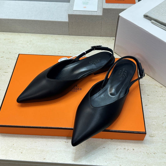 HM Nicoletta Slingback Flat Black Calfskin 830187