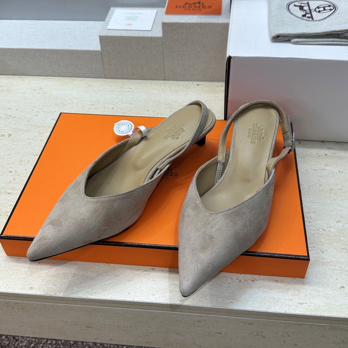 HM Nicoletta Slingback 4cm Khahi Suede 830188