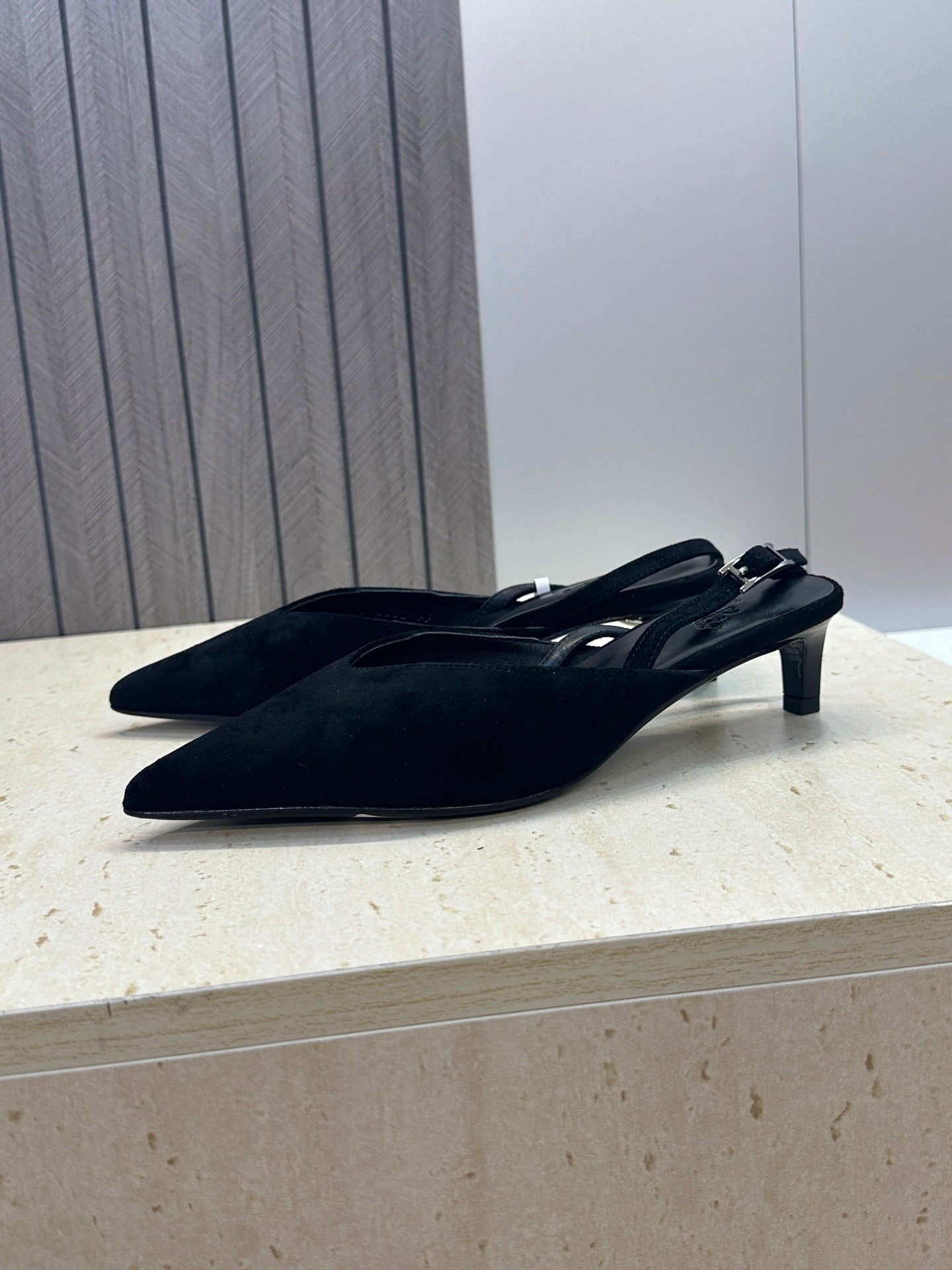 HM Nicoletta Slingback 4cm Black Suede 830189