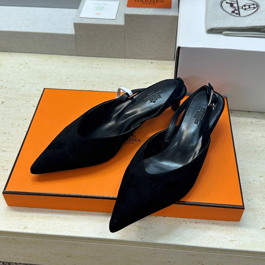 HM Nicoletta Slingback 4cm Black Suede 830189