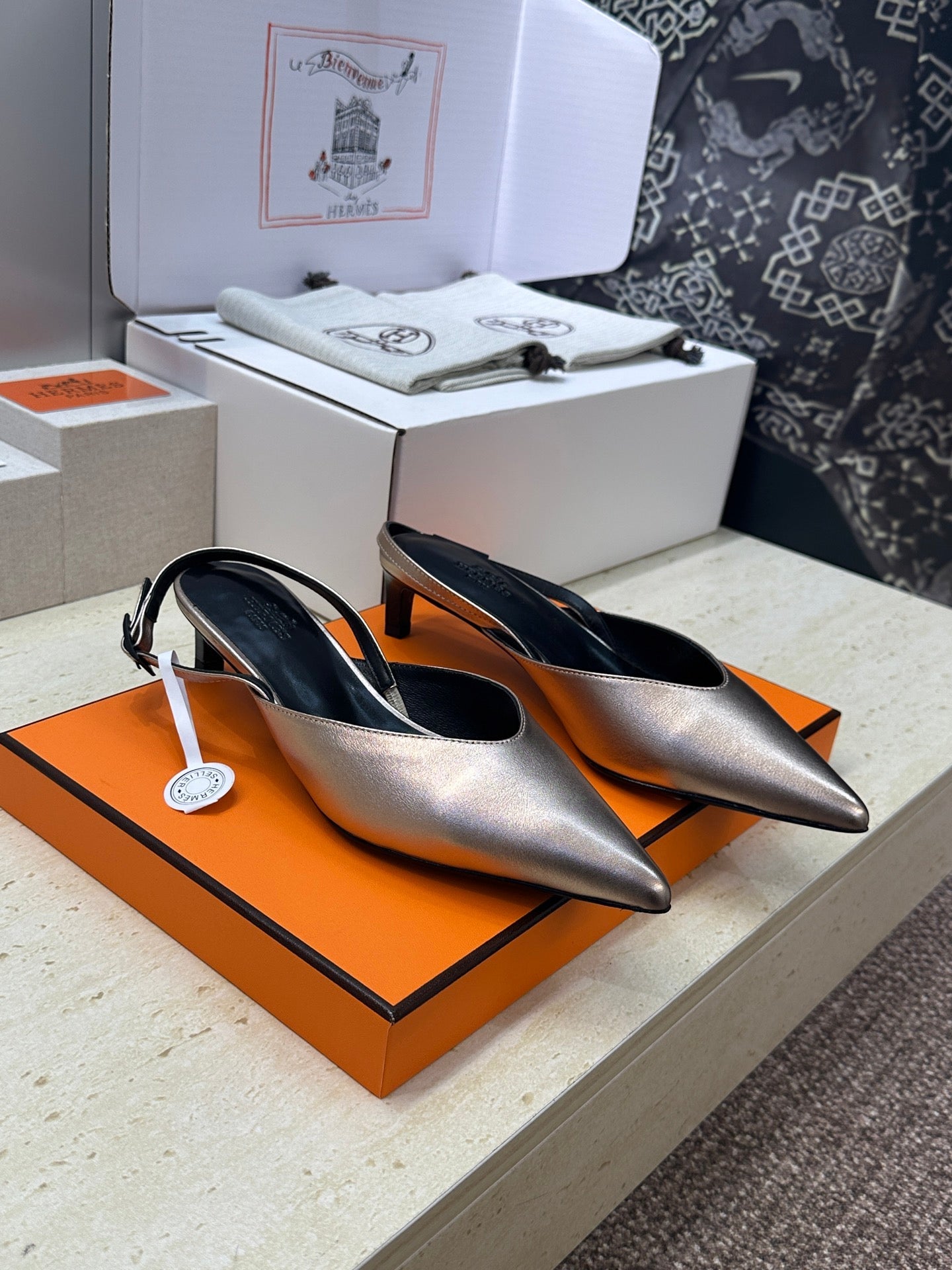HM Nicoletta Slingback 4cm Sliver Calfskin 830190