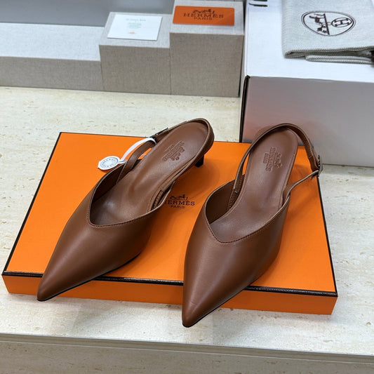 HM Nicoletta Slingback 4cm Brown Calfskin 830191