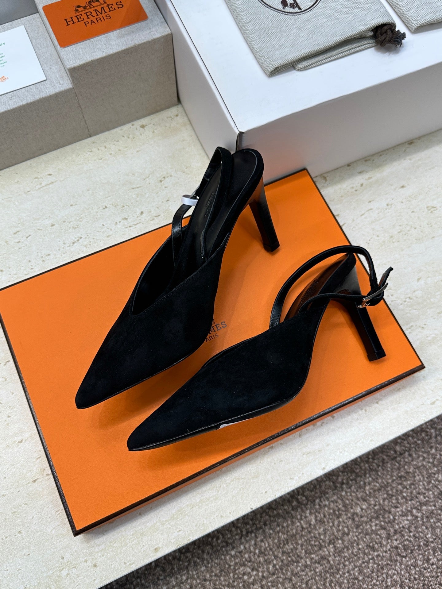 HM Nicoletta Slingback 9cm Black Suede 830195