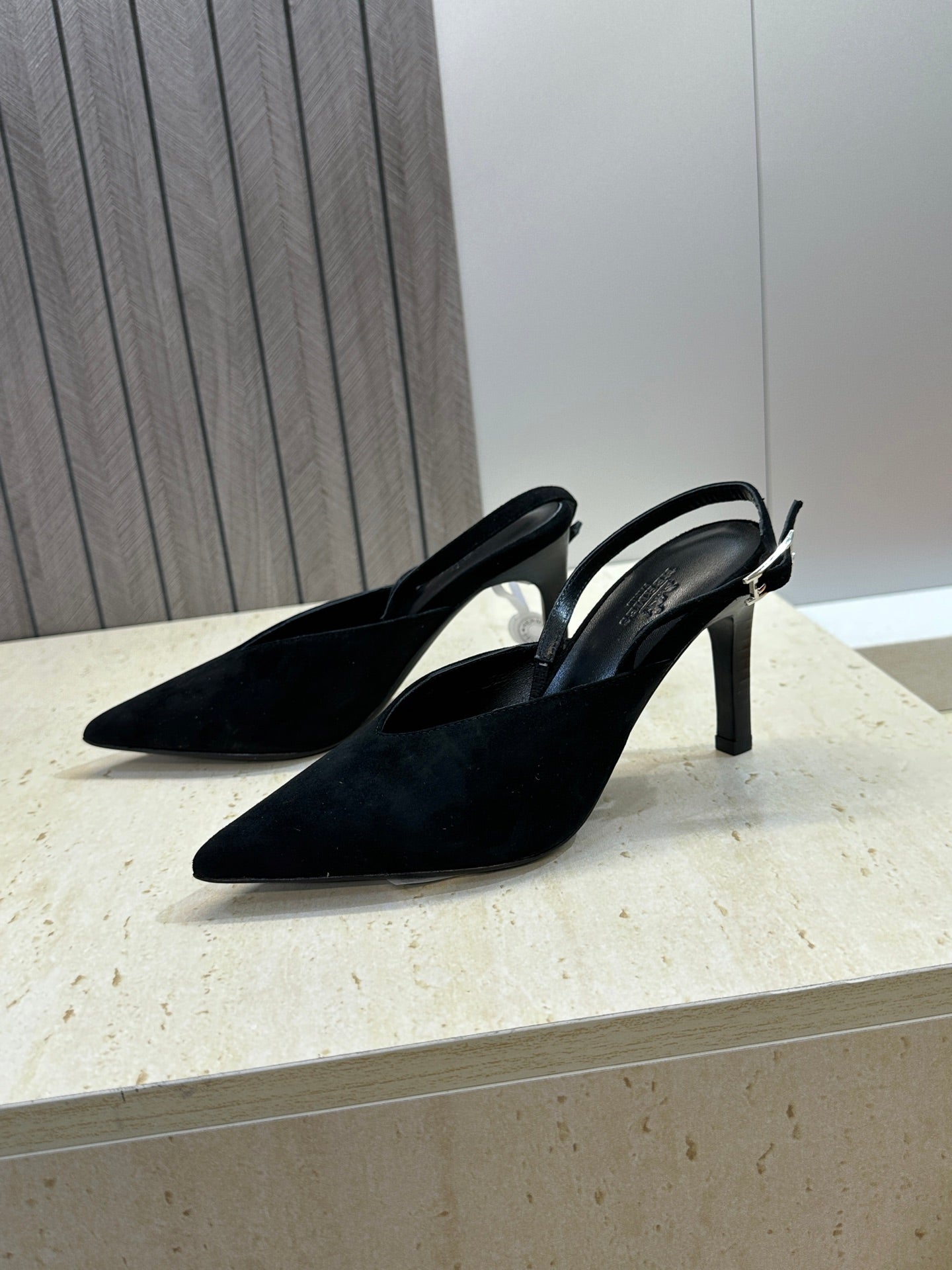 HM Nicoletta Slingback 9cm Black Suede 830195