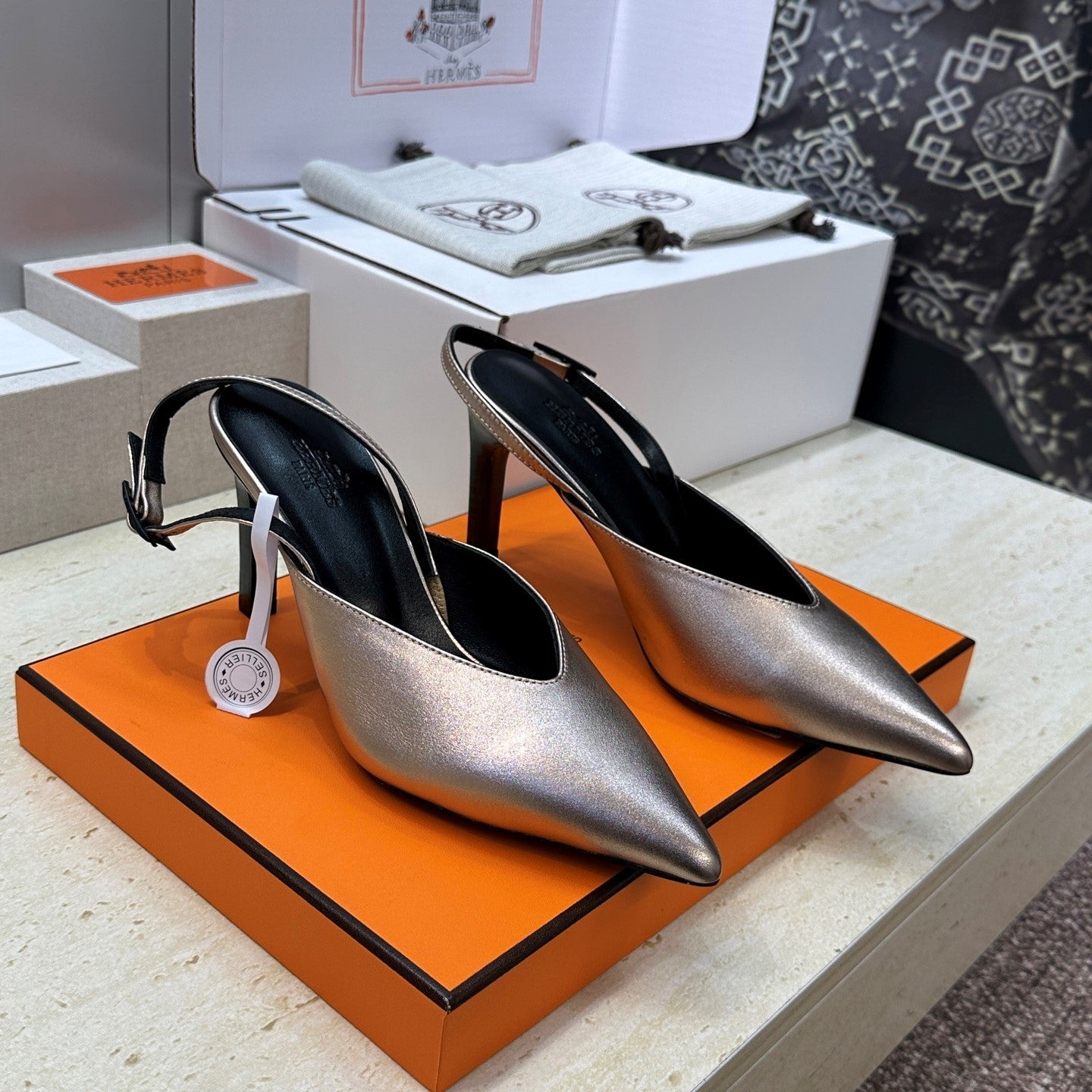 HM Nicoletta Slingback 9cm Sliver Calfskin 830196