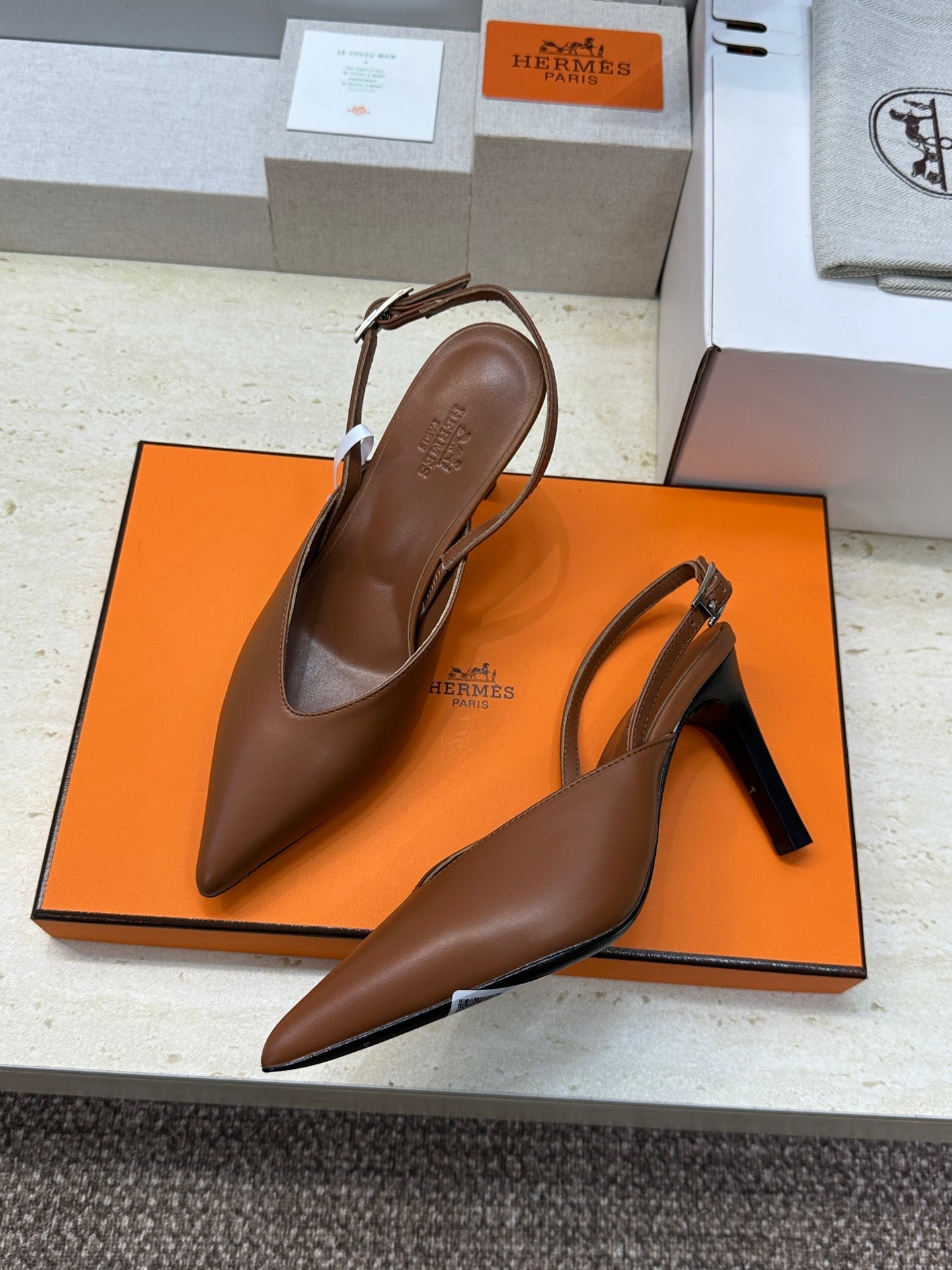 HM Nicoletta Slingback 9cm Brown Calfskin 830197