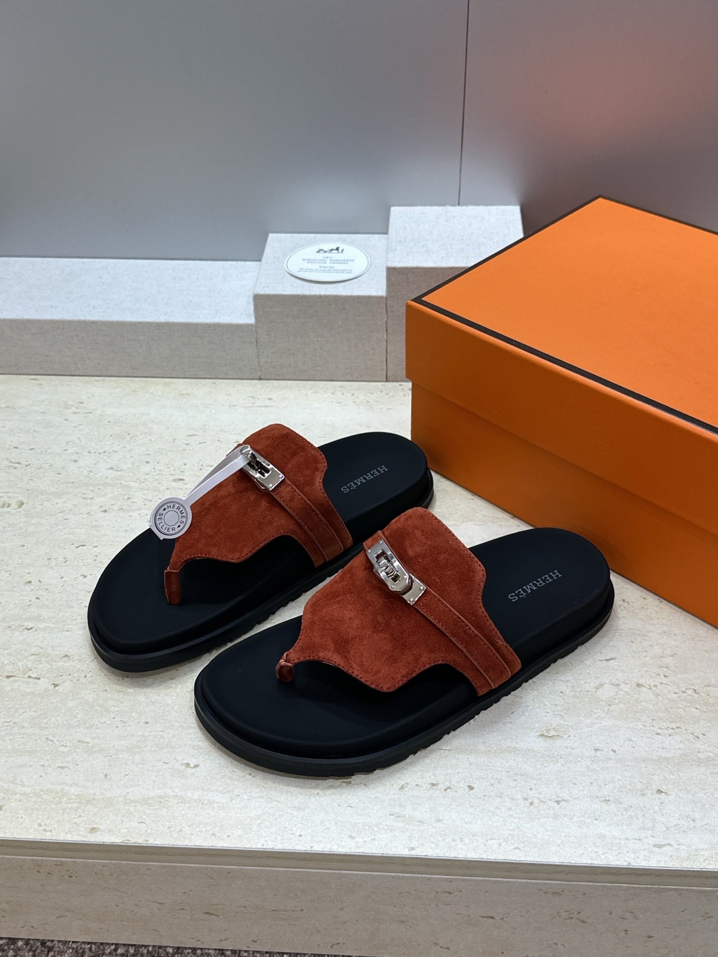 HM 26s Empire Sandal In Rust Brown Suede Silver Hardware