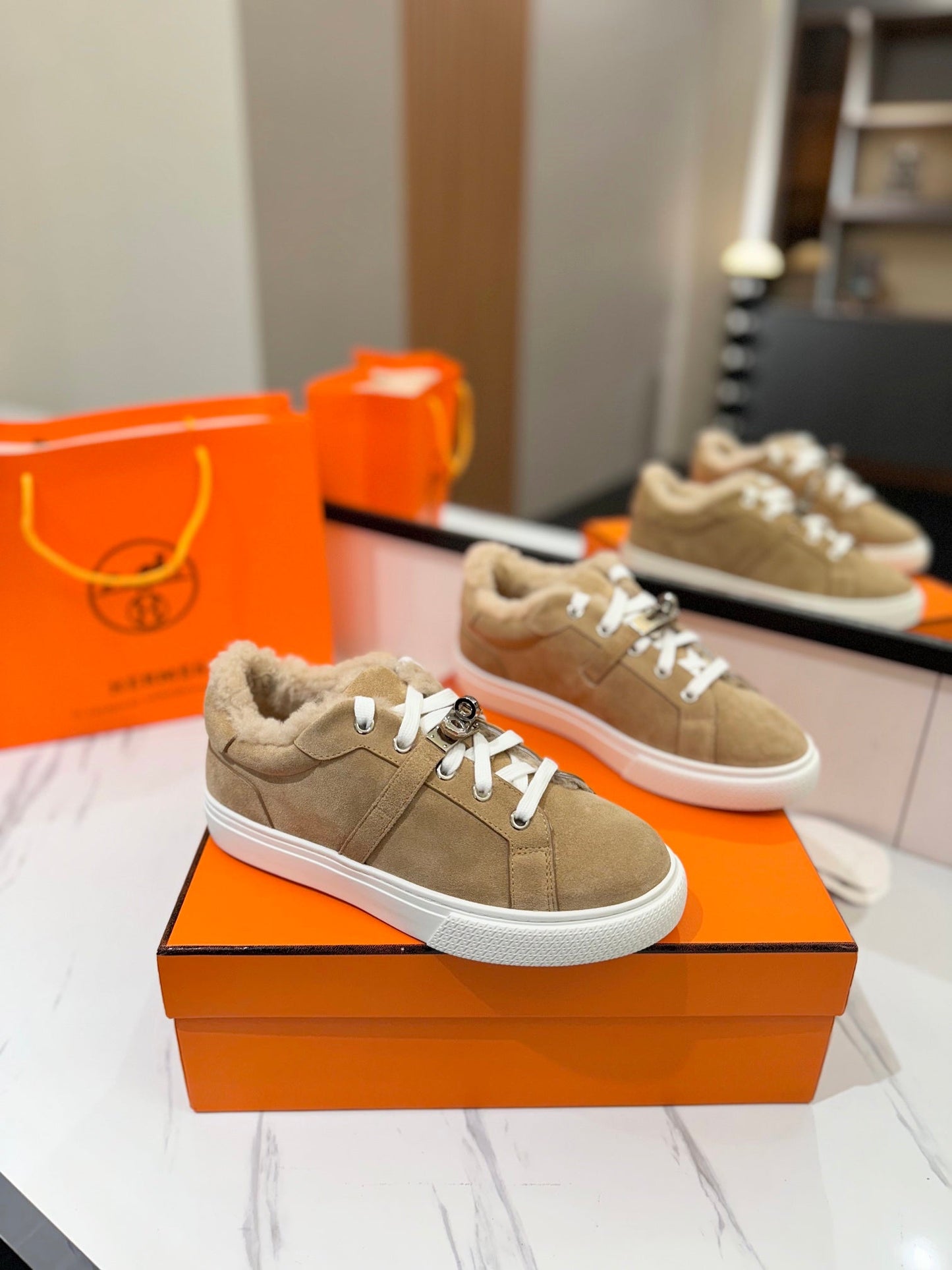 HM Day Sneaker Light Brown With Wool Lining Suede 983048