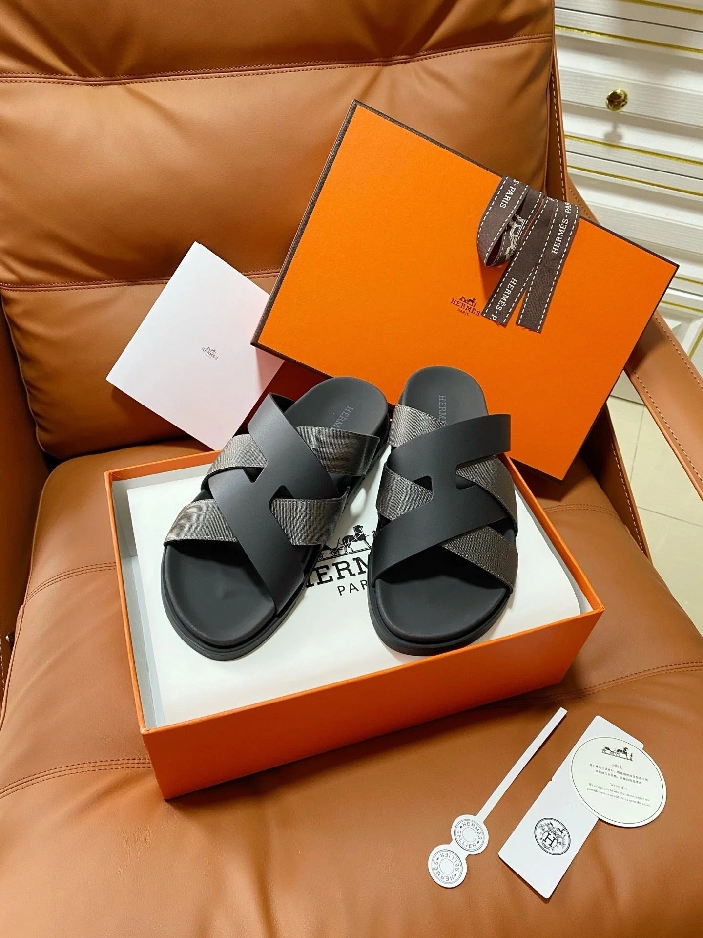 HM 2026 Cross Sandals Black Calfskin 667288