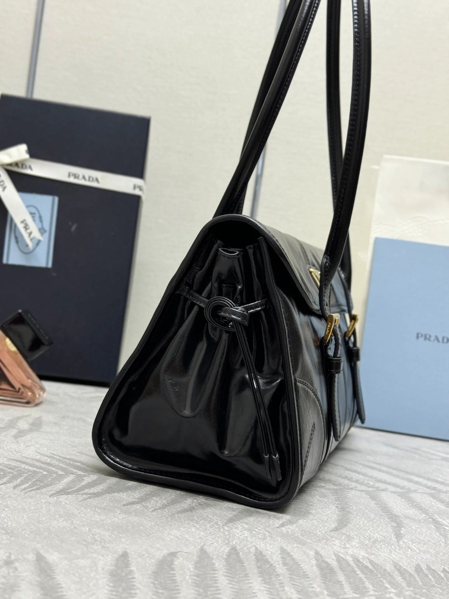 Prada 2026 Bonnie Bag 24cm Gray Leather