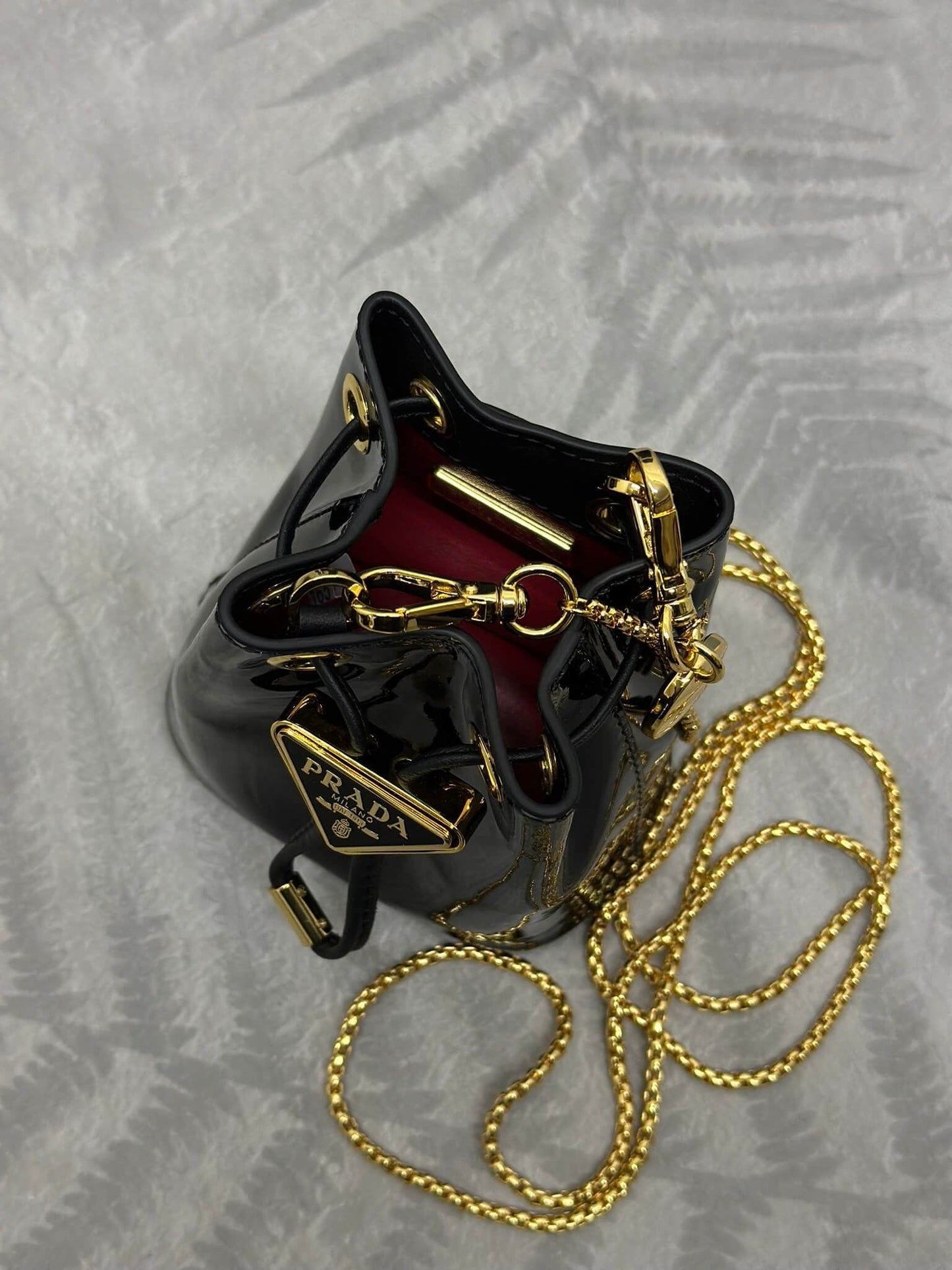 Prada Logo-Plaque Mini Bag Black Patent Leather GHW