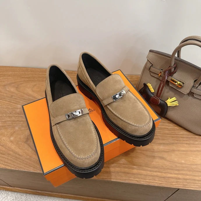 HM 26ss Loafers Dark Beige Black Suede Calfskin 638441