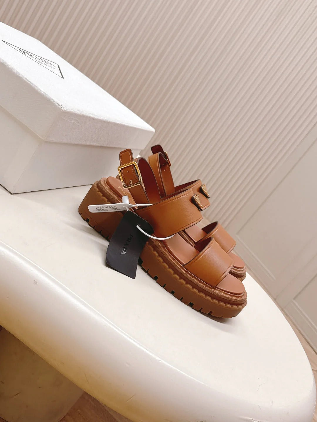 PRA 26S Platform Sandals Brown Cowhide 600566