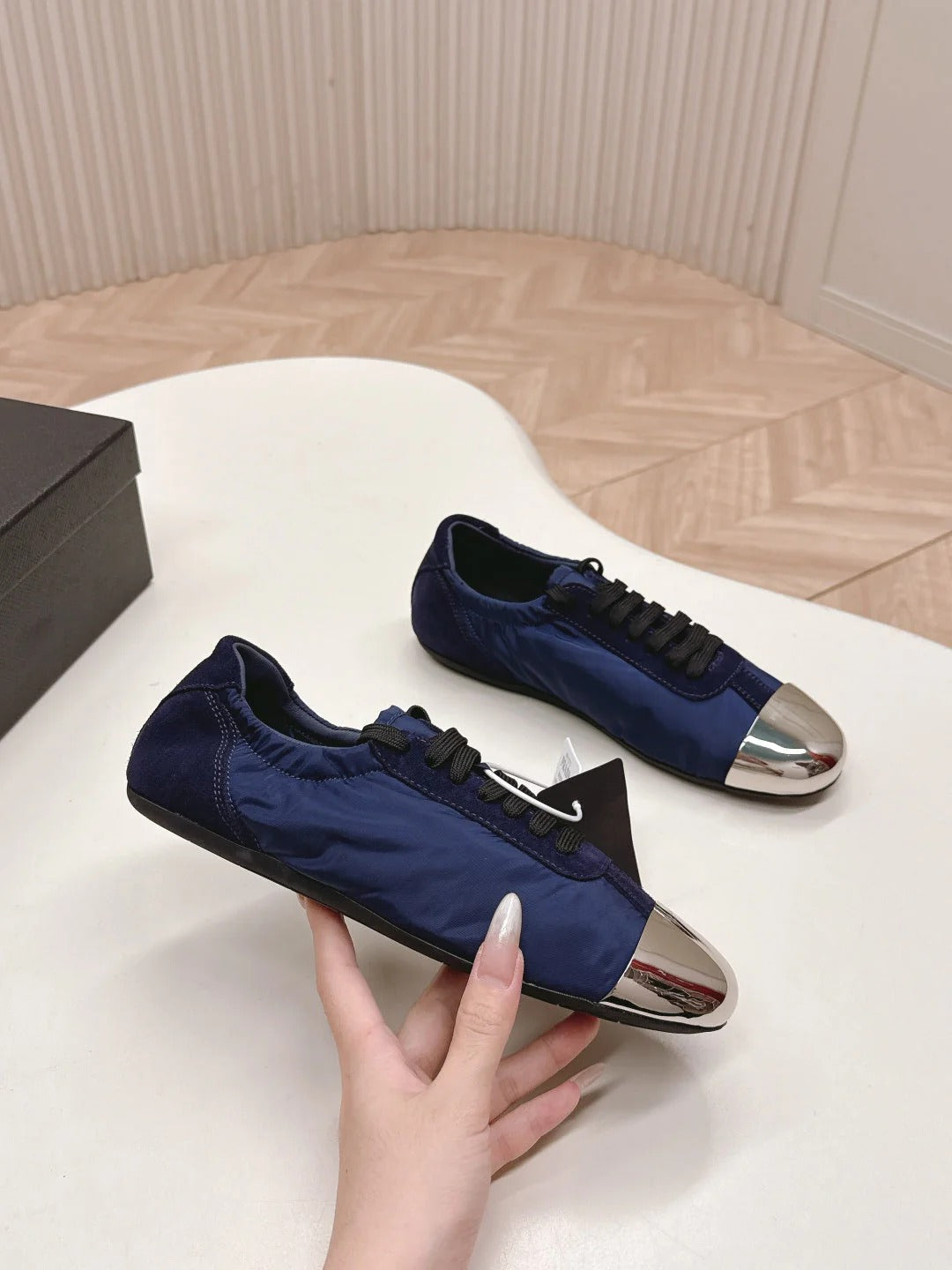 PRA 26S Mary Jane Navy Blue Sliver Canvas Suede 600624
