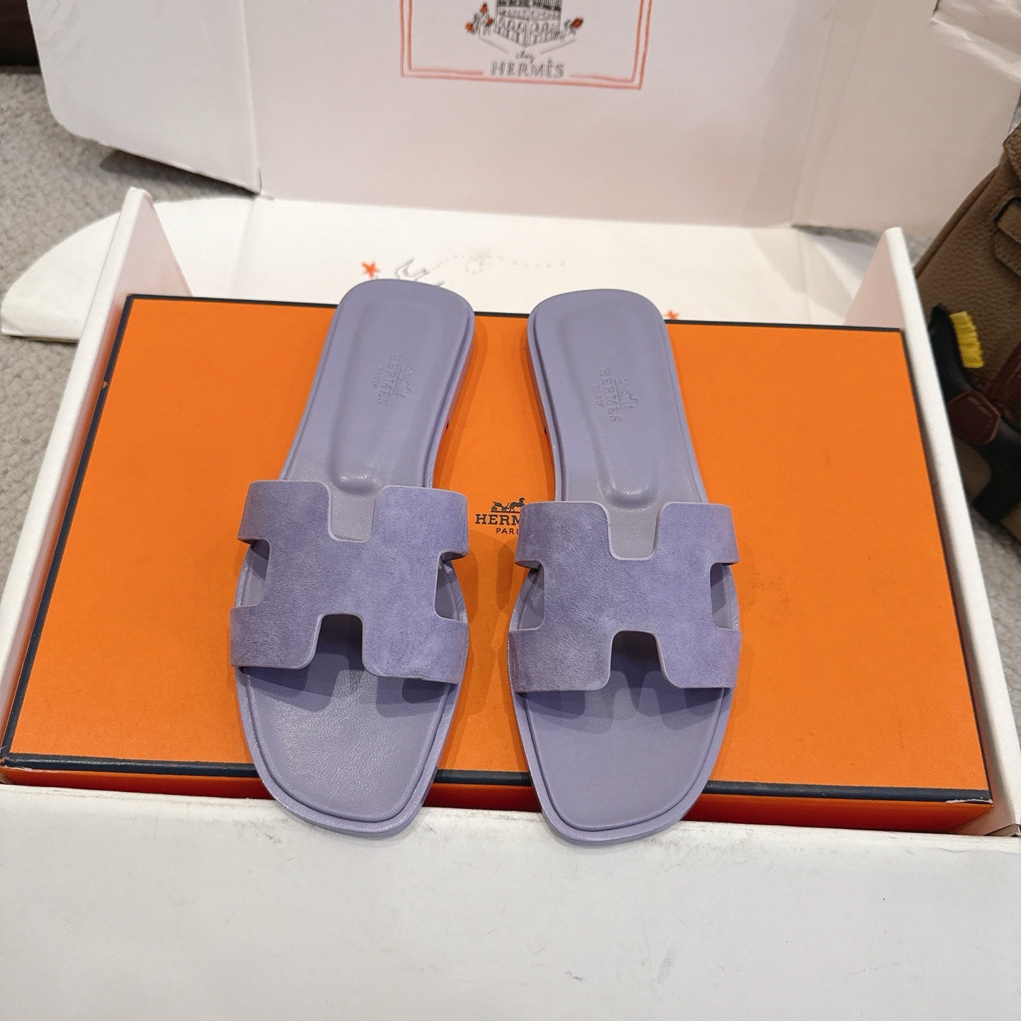Hermes Oran Sandal Purple Suede Cowhide 598539