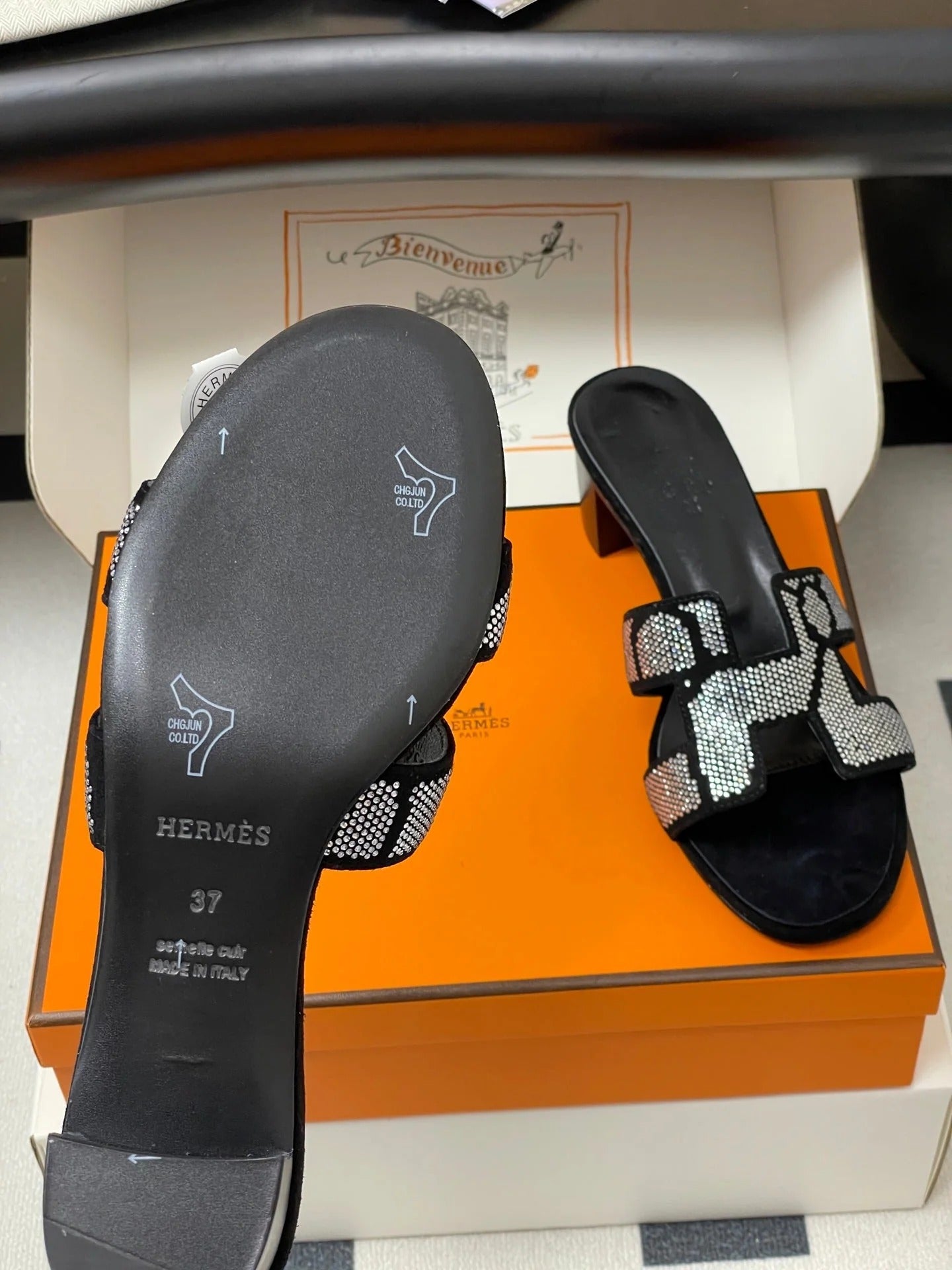 HM 25S ORAN HIGH‑HEEL SANDAL 50 MM IN BLACK LAMBSKIN WITH WHITE STONE DETAILS