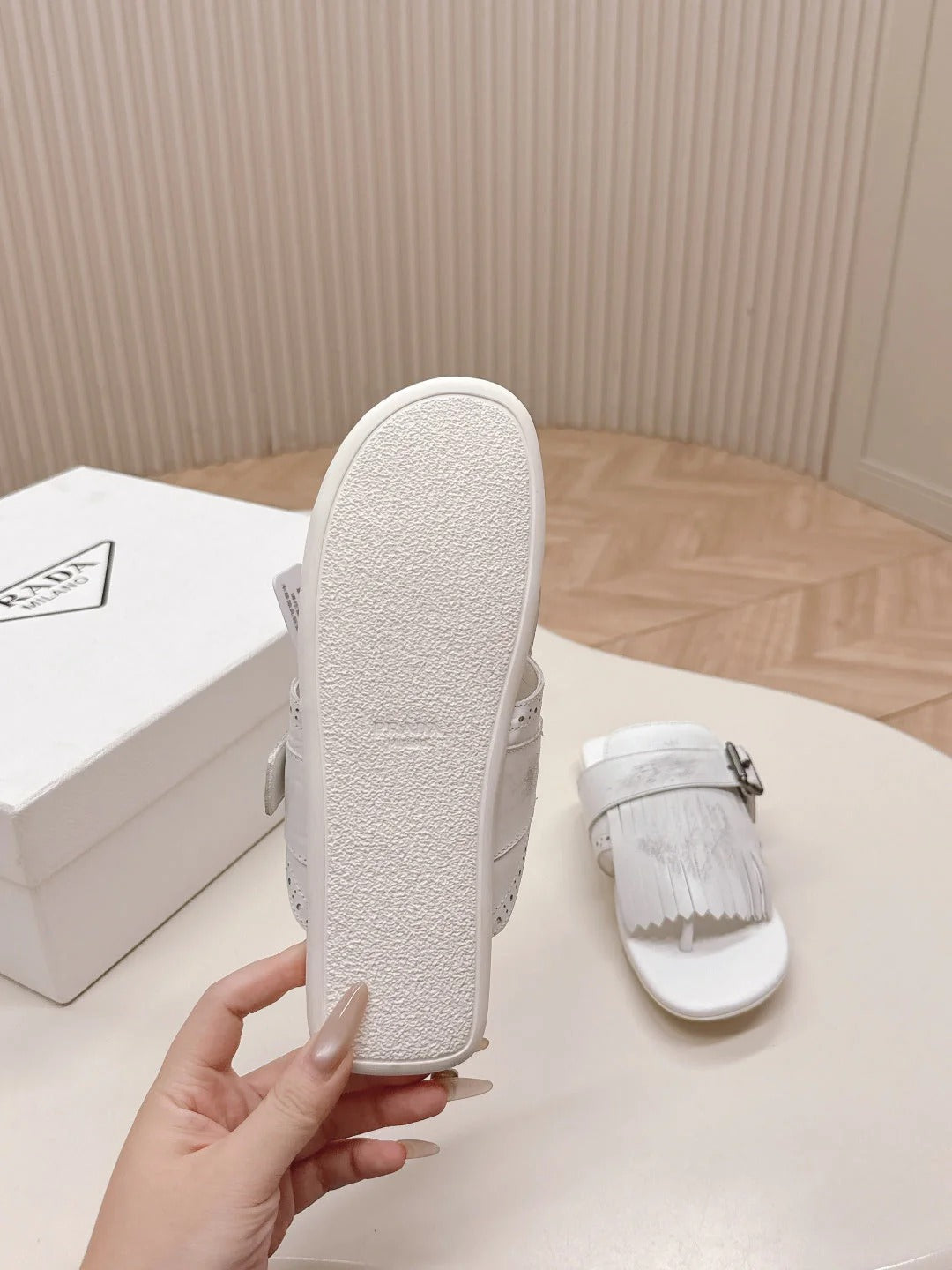 PRA 26S Thong Sandals White Calfskin 600599
