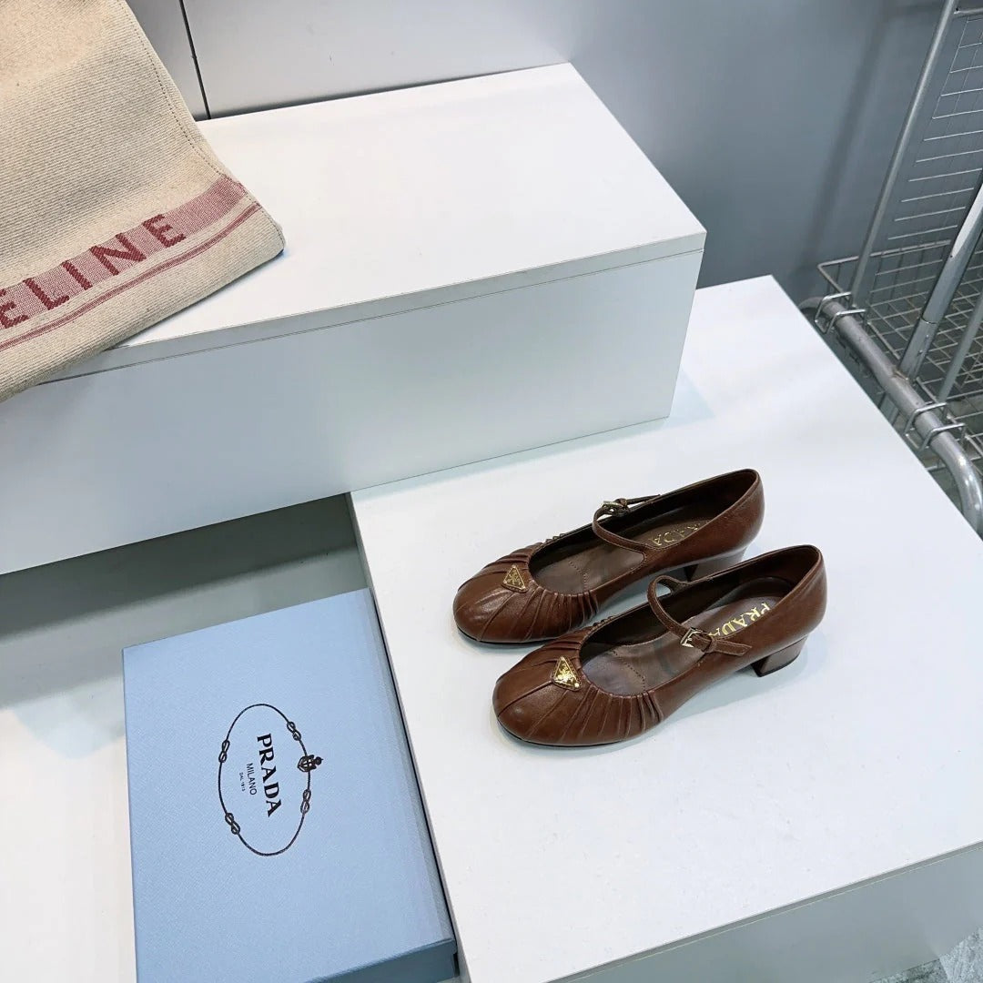 PRA 26S Mary Jane Chunky Heel Brown Sheepskin 628707