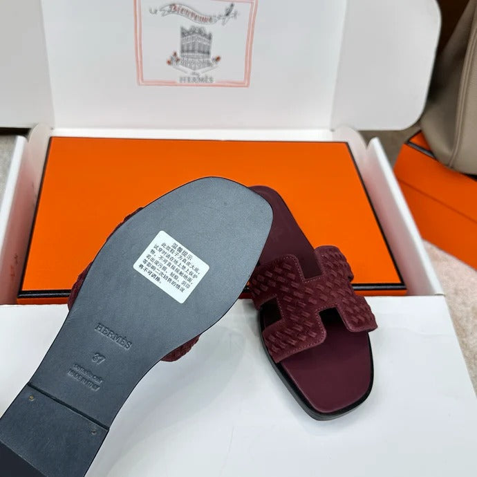 Hermes 2026 Oran Sandal Burgundy Velvet Leather 598224