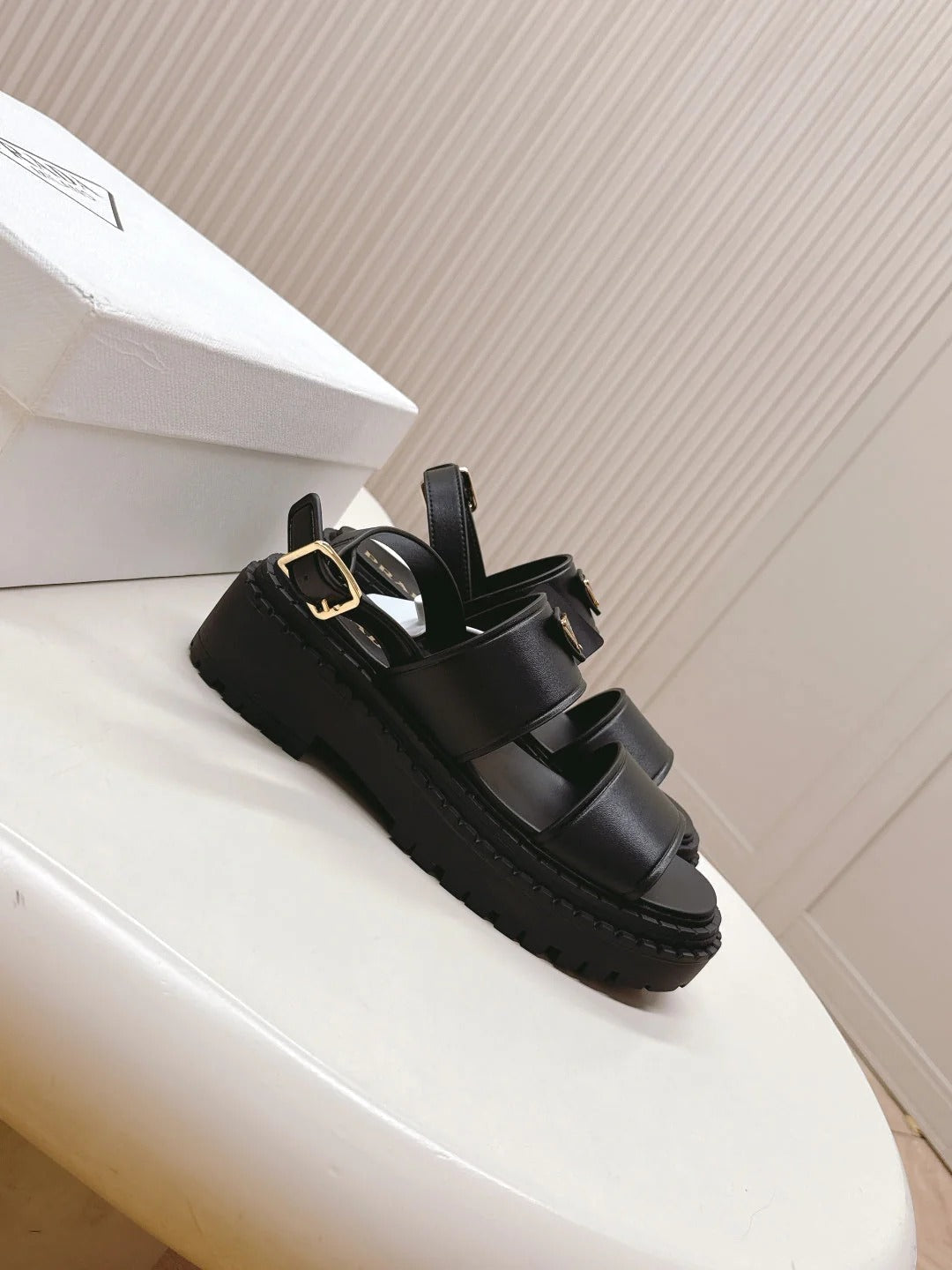 PRA 26S Platform Sandals Black Cowhide 600565