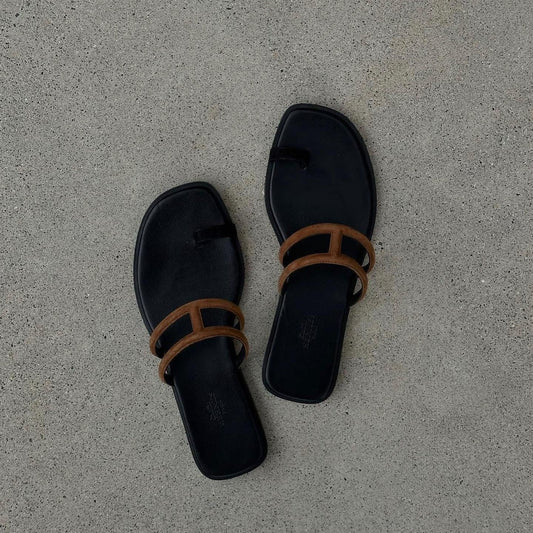HM Georgia Sandals Brown Black Suede Leather