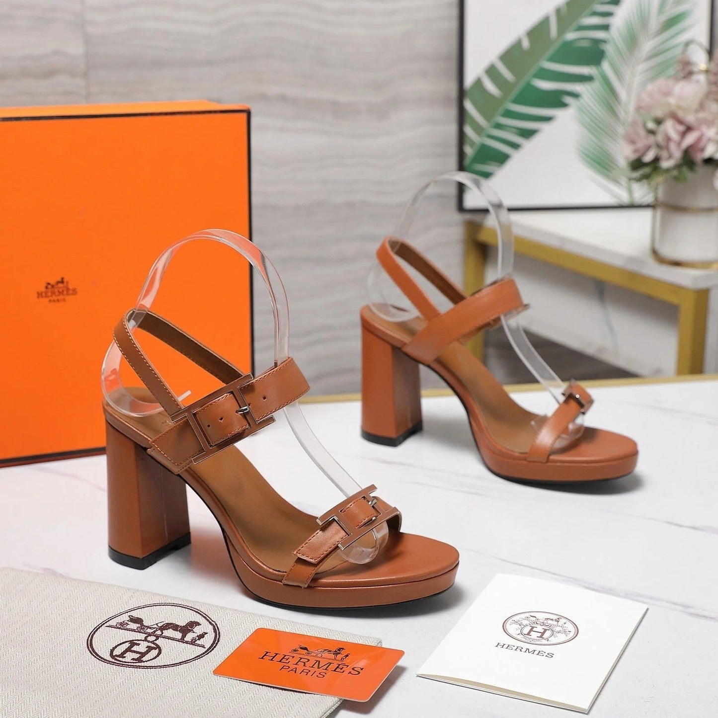 HM 26ss Platform High-Heeled Sandals Brown Sheepskin 601216