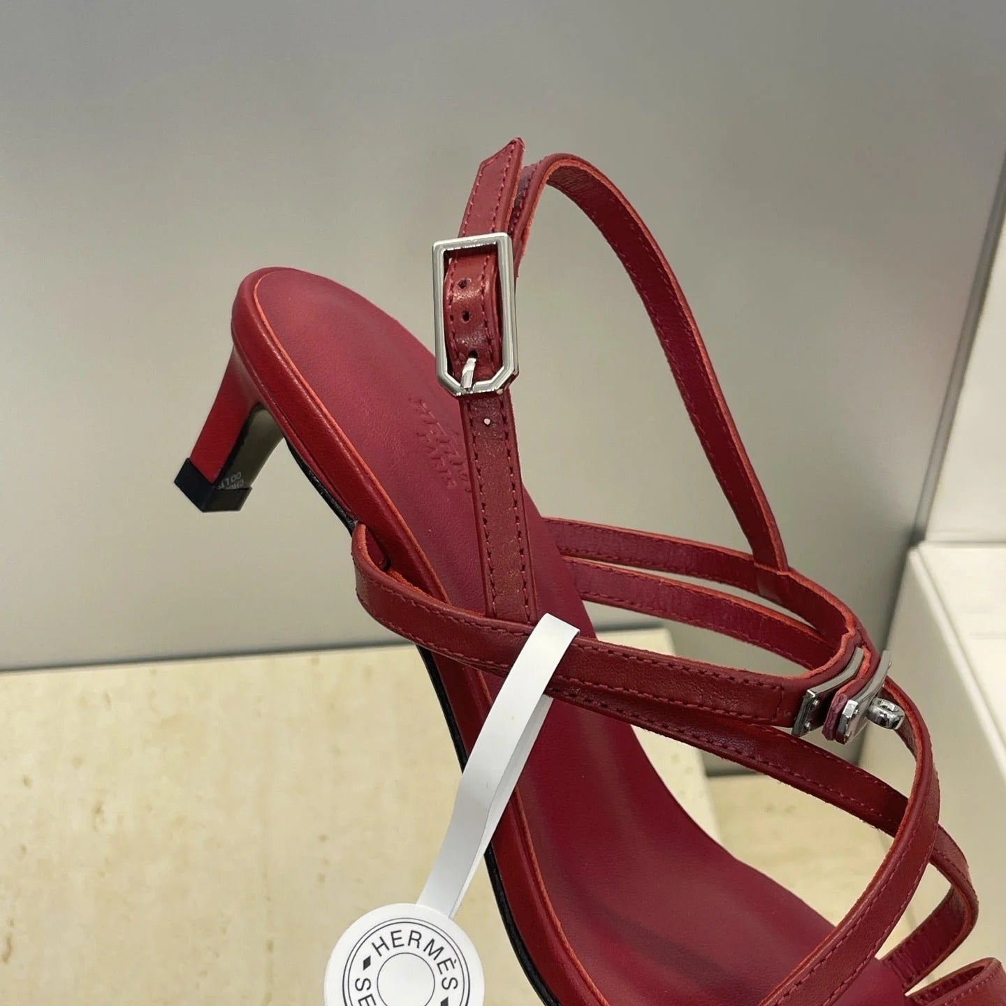 HM 26ss Kelly Sliver Buckle Sandals 40 Dark Red Calfskin 607173