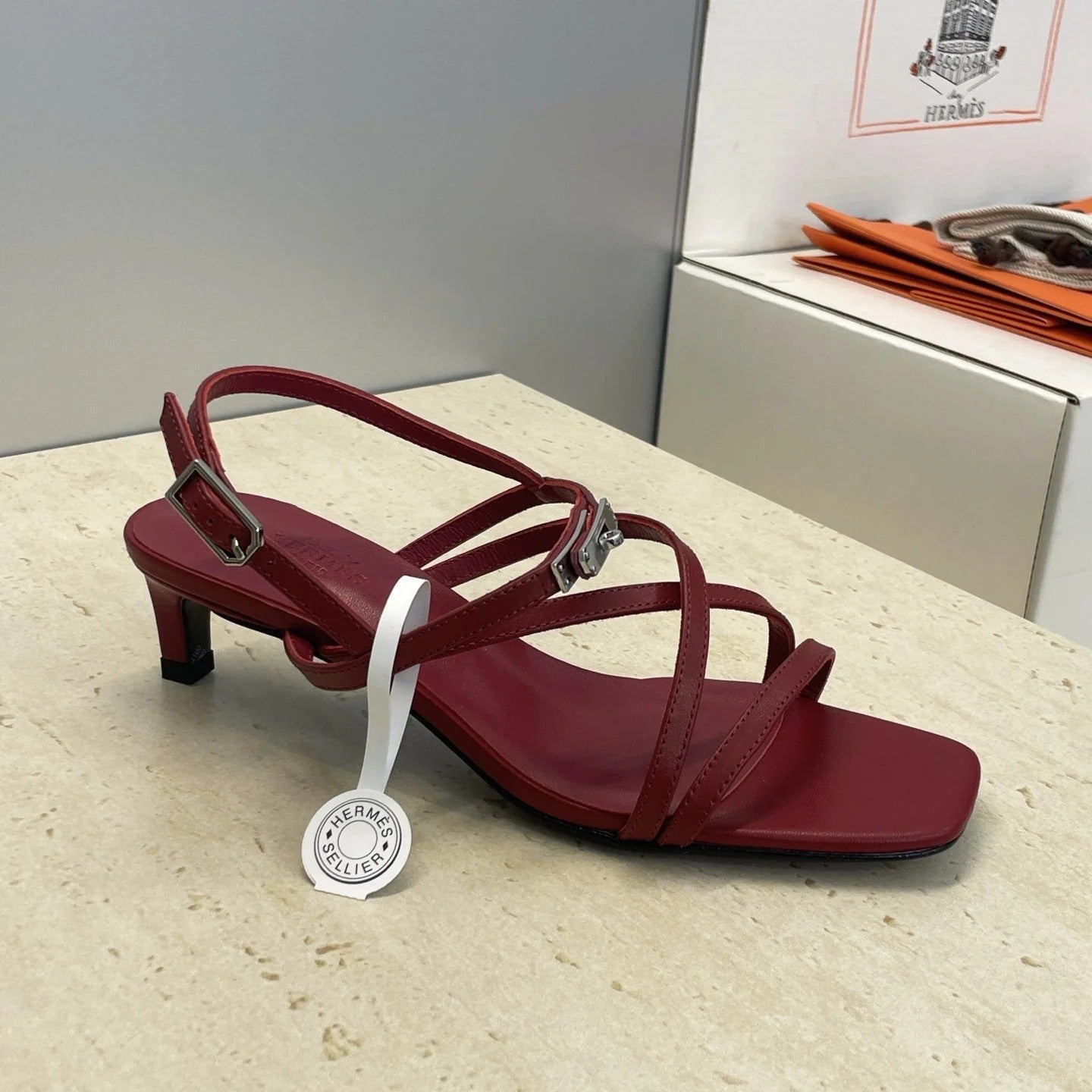 HM 26ss Kelly Sliver Buckle Sandals 40 Dark Red Calfskin 607173
