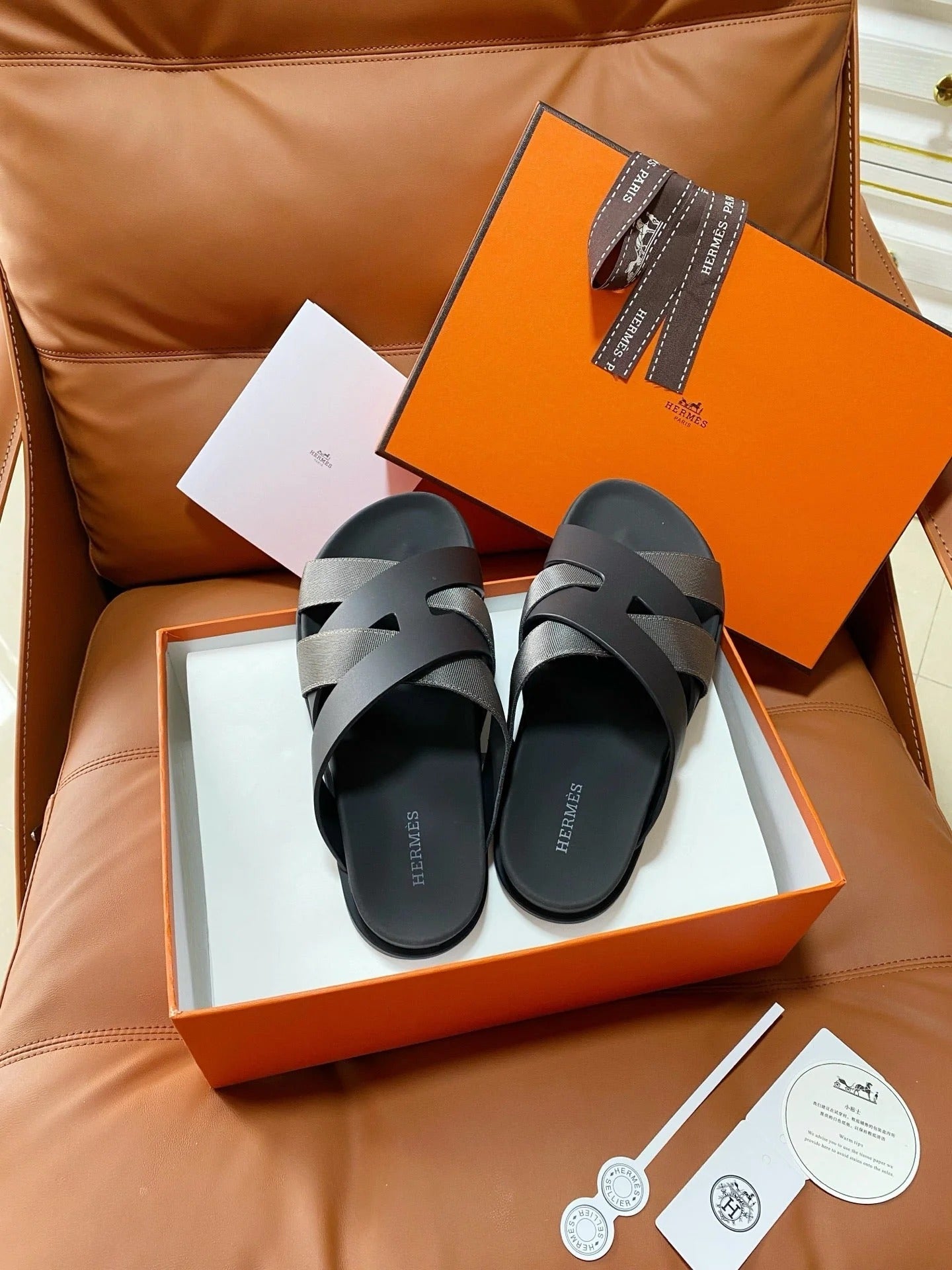 HM 2026 Cross Sandals Black Calfskin 667288
