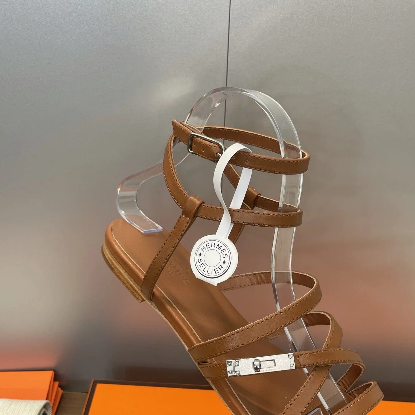 HM 26ss Kelly Sliver Buckle Sandals Brown Calfskin 607162