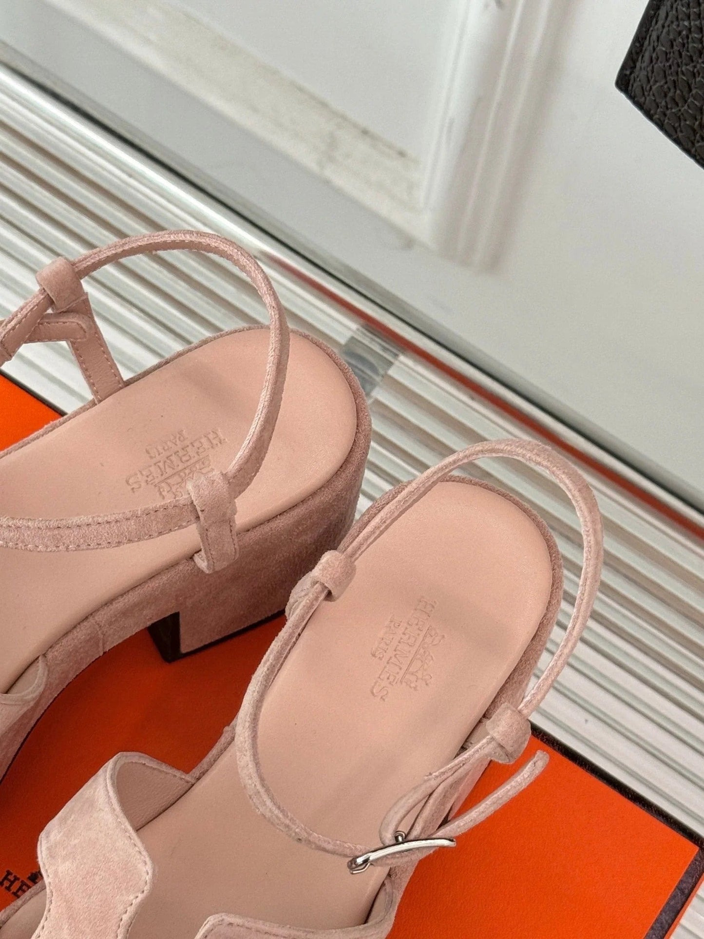 HM 25S JAM 30 HIGH-HEEL SANDAL IN PEACH PINK SUEDE