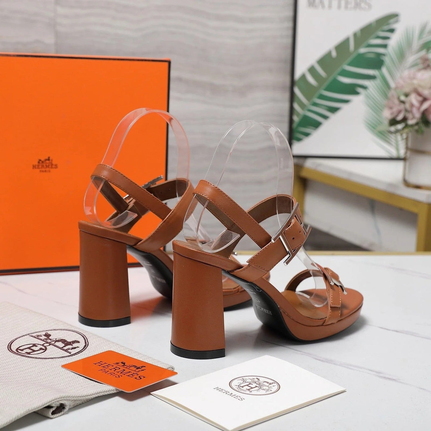 HM 26ss Platform High-Heeled Sandals Brown Sheepskin 601216