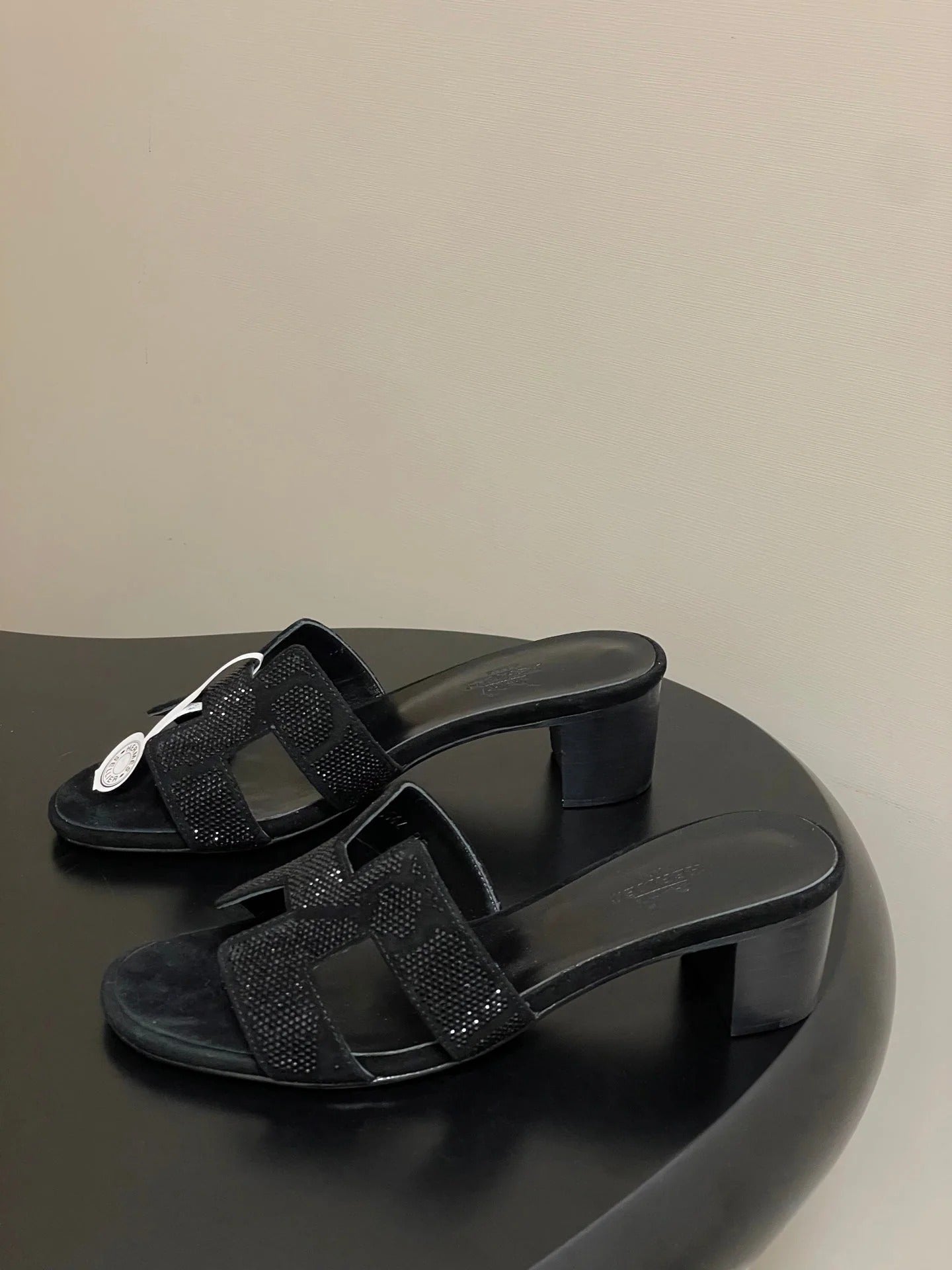 HM 25S ORAN HIGH‑HEEL SANDAL 50 MM IN BLACK LAMBSKIN WITH STONE DETAILS